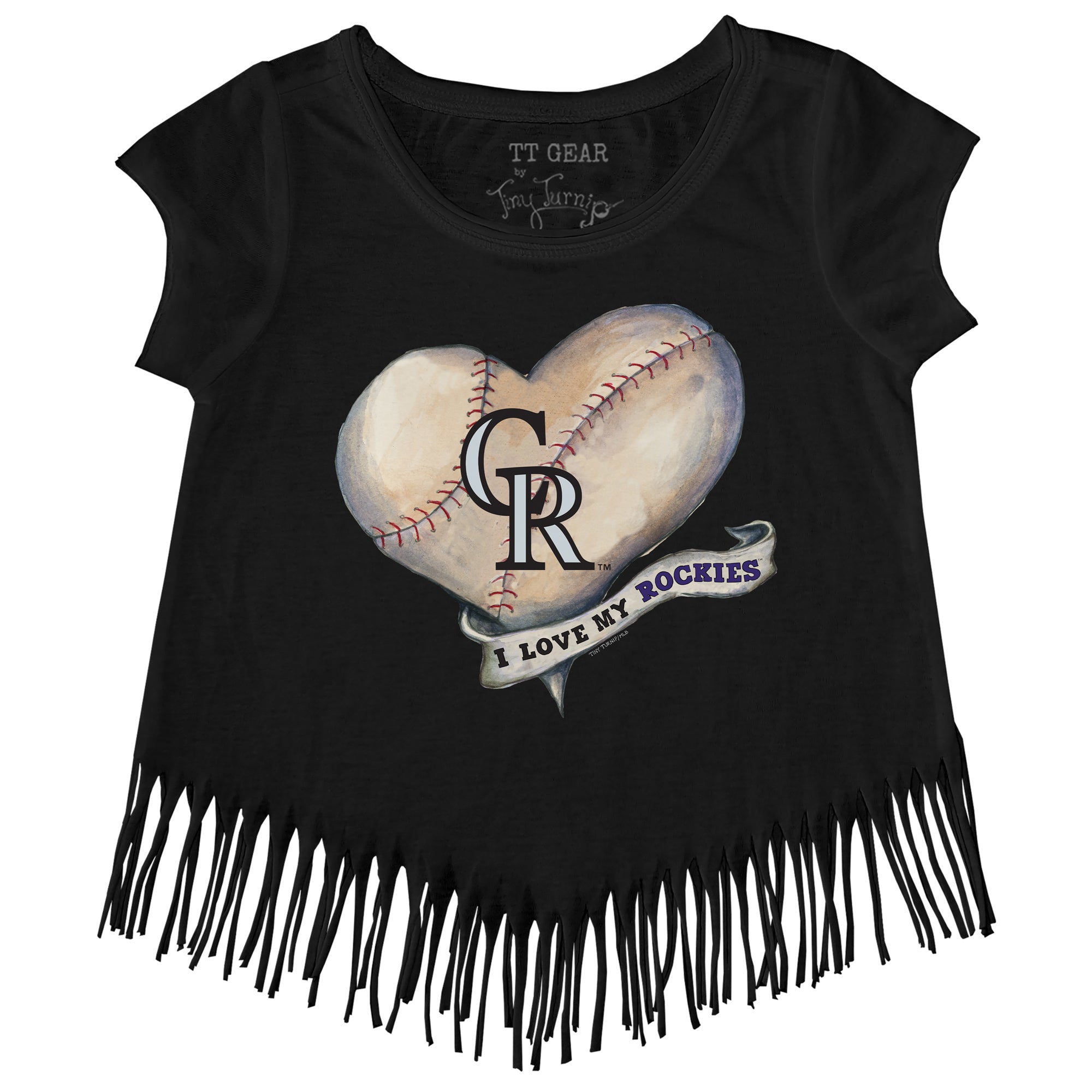 Youth Tiny Turnip White/Black Colorado Rockies Baseball Tie 3/4-Sleeve Raglan T-Shirt Size: Medium