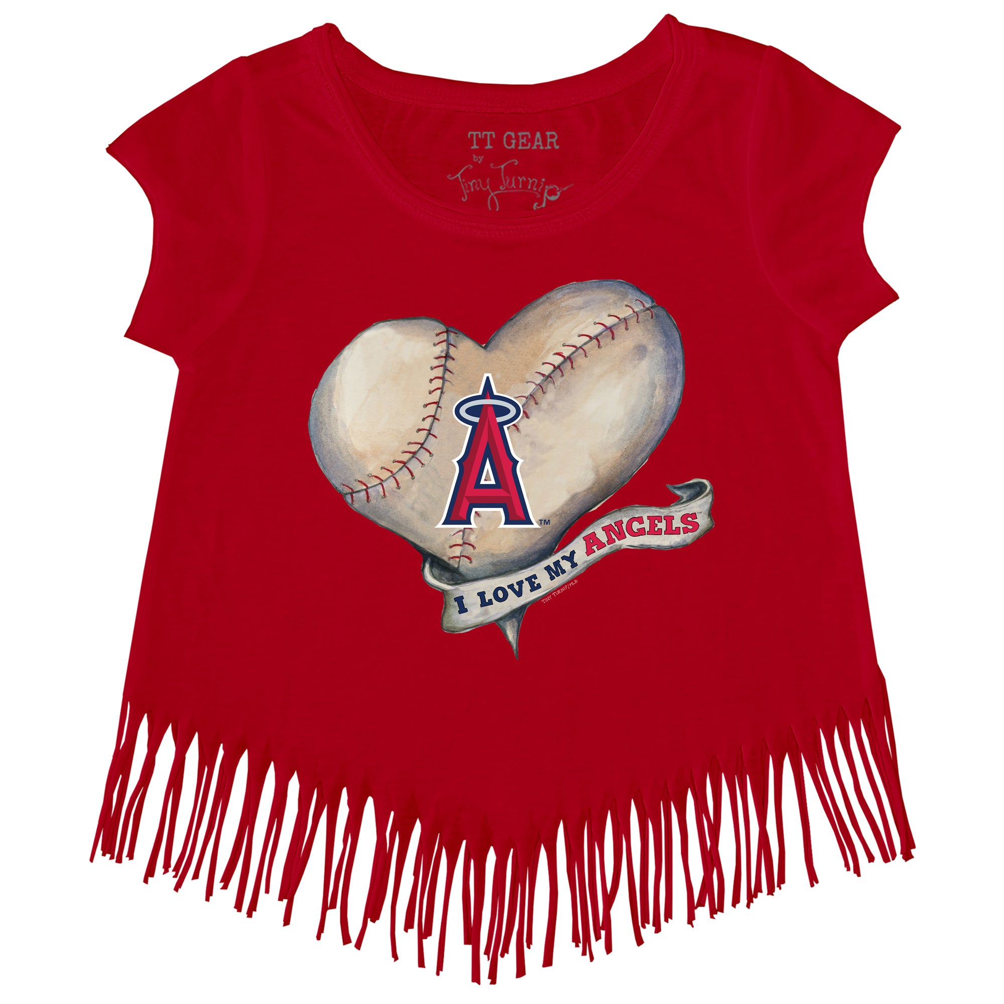 Girls Toddler Tiny Turnip White Atlanta Braves Heart Banner Fringe T-Shirt Size:3T