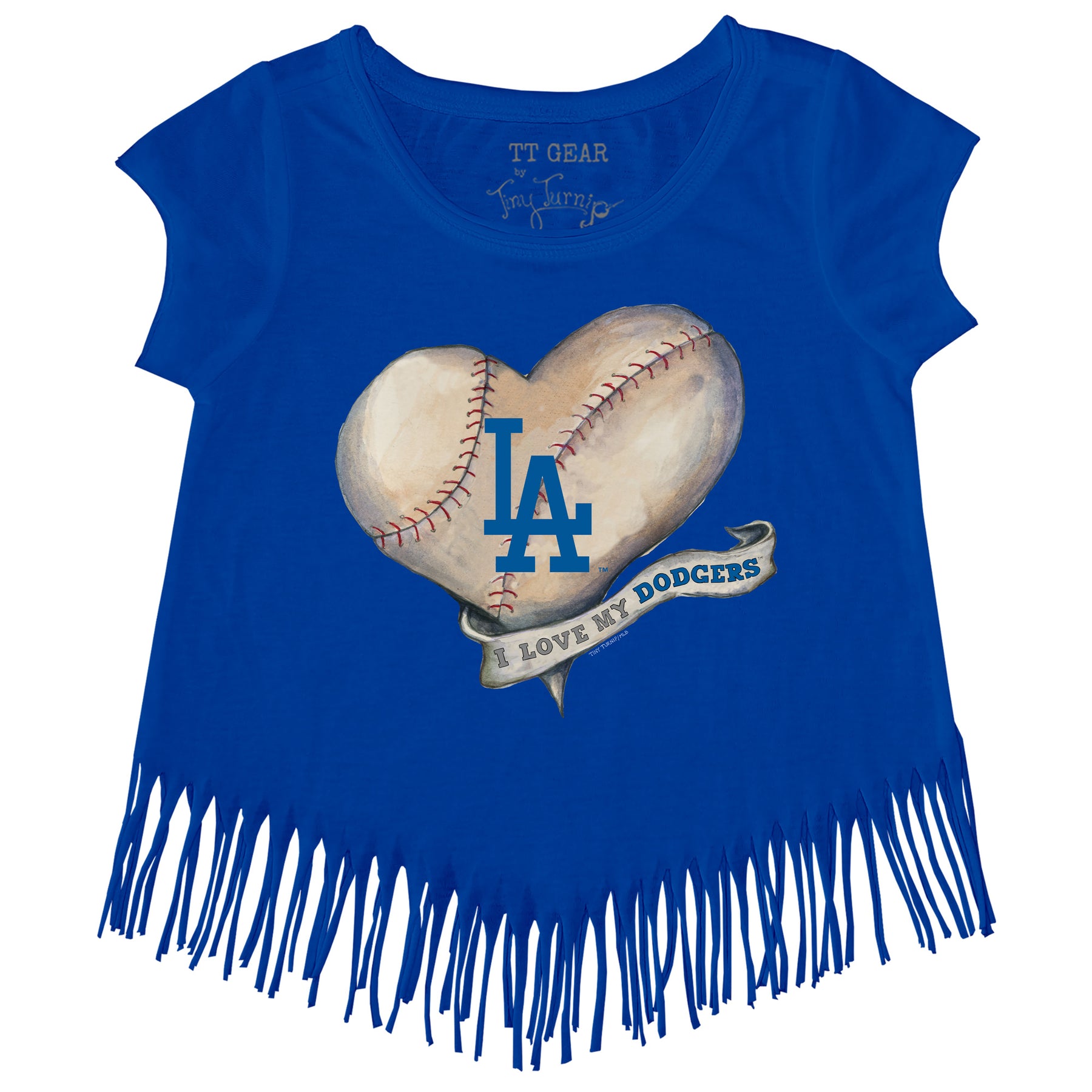Los Angeles Dodgers Baseball Heart Banner Fringe Tee