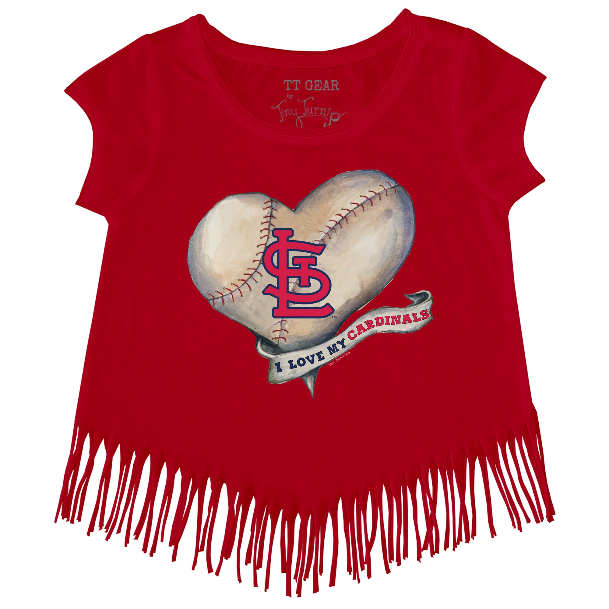 TinyTurnip St. Louis Cardinals Baseball Bow 3/4 Red Sleeve Raglan Youth Large (10-12)