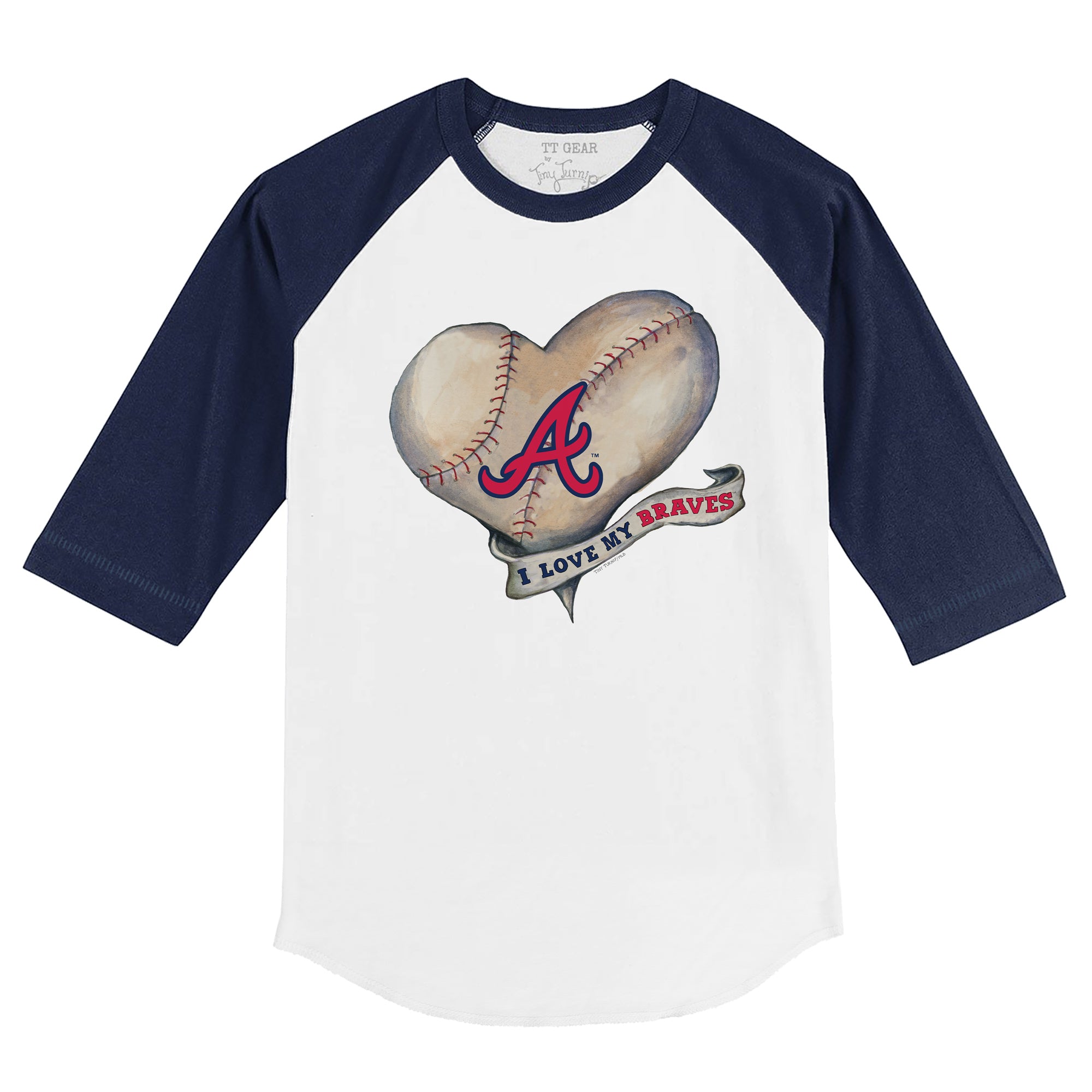 Girls Toddler Tiny Turnip Navy Atlanta Braves Baseball Cross Bats Fringe T-Shirt