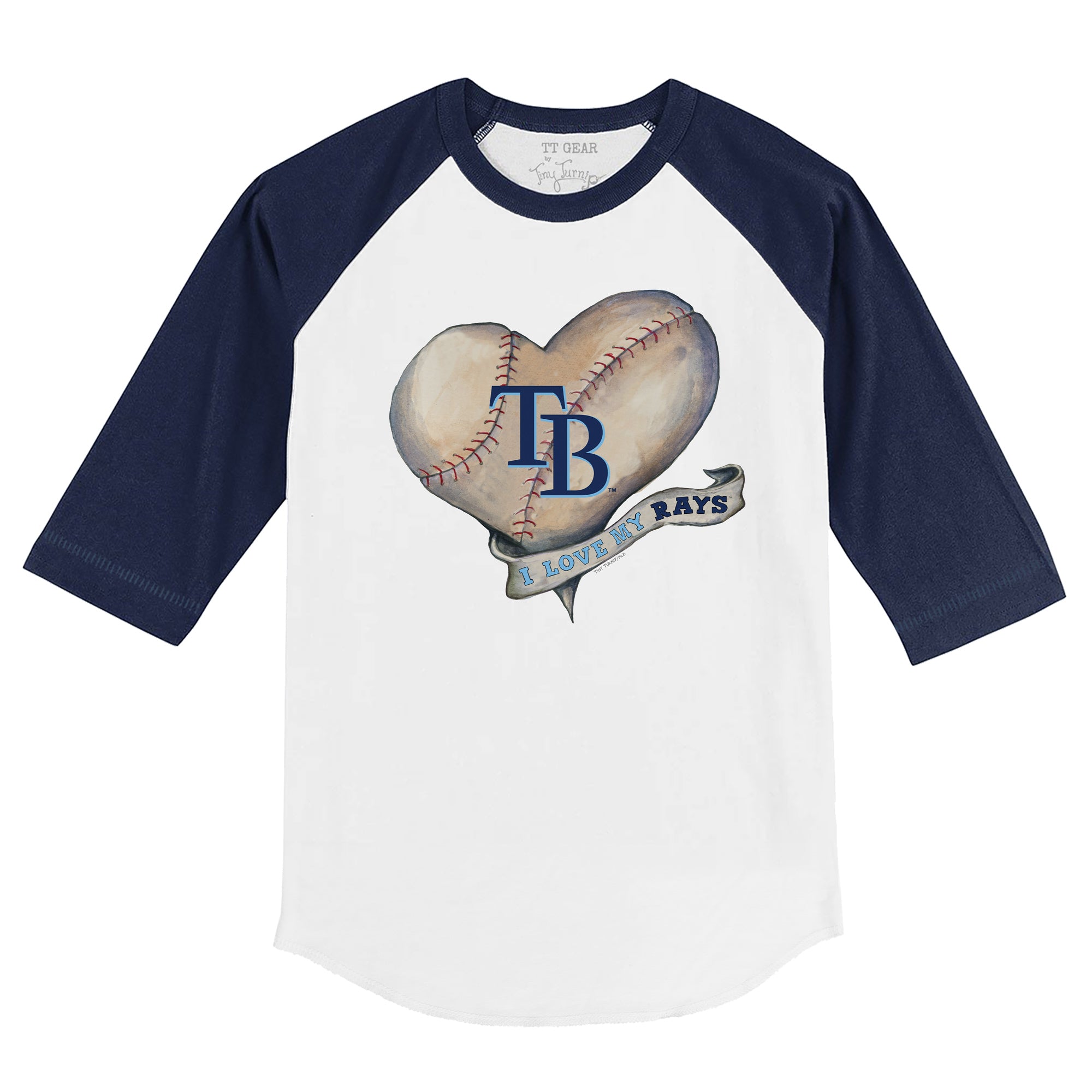 Tampa Bay Rays Baseball Heart Banner 3/4 Navy Blue Sleeve Raglan 3T
