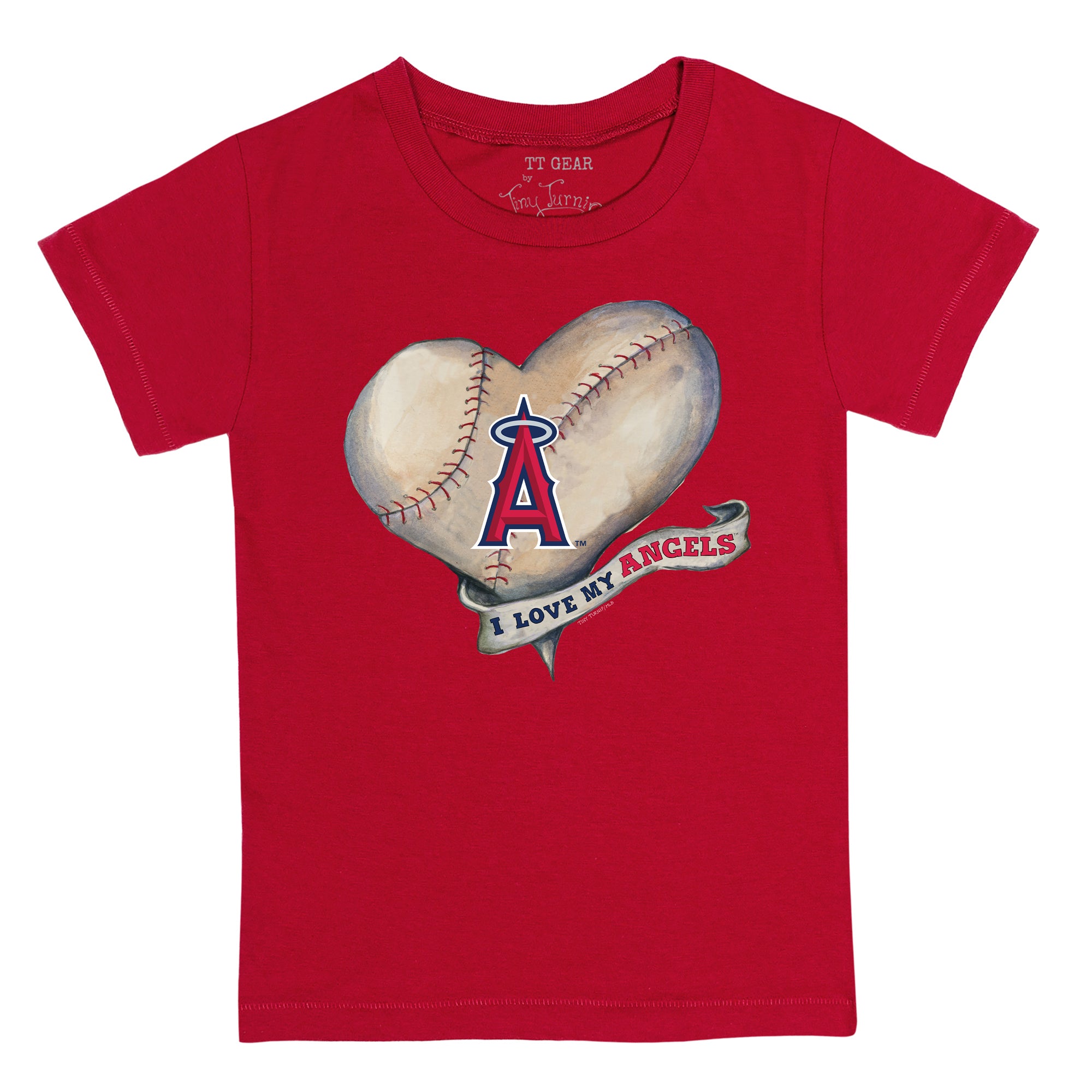 Los Angeles Angels Baseball Heart Banner Fringe Tee 3T / Red