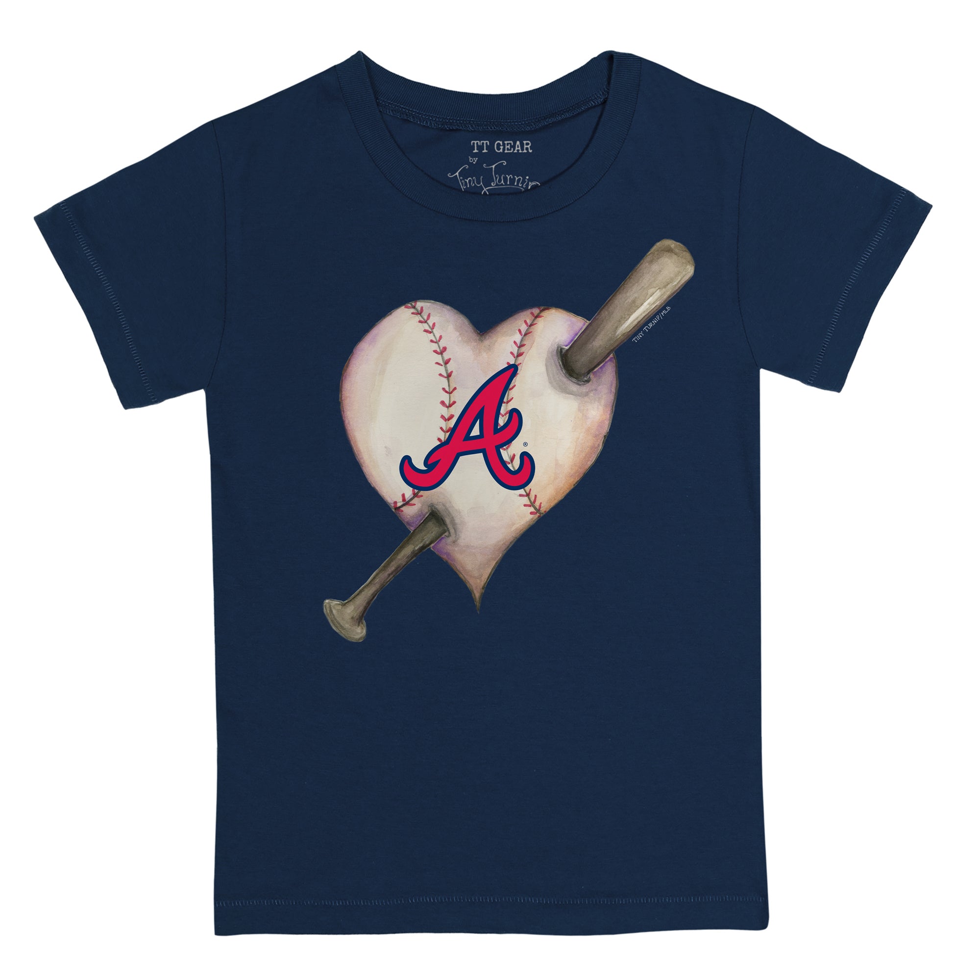 Tiny Turnip Atlanta Braves Heart Bat Tee Shirt Women's 2XL / Navy Blue