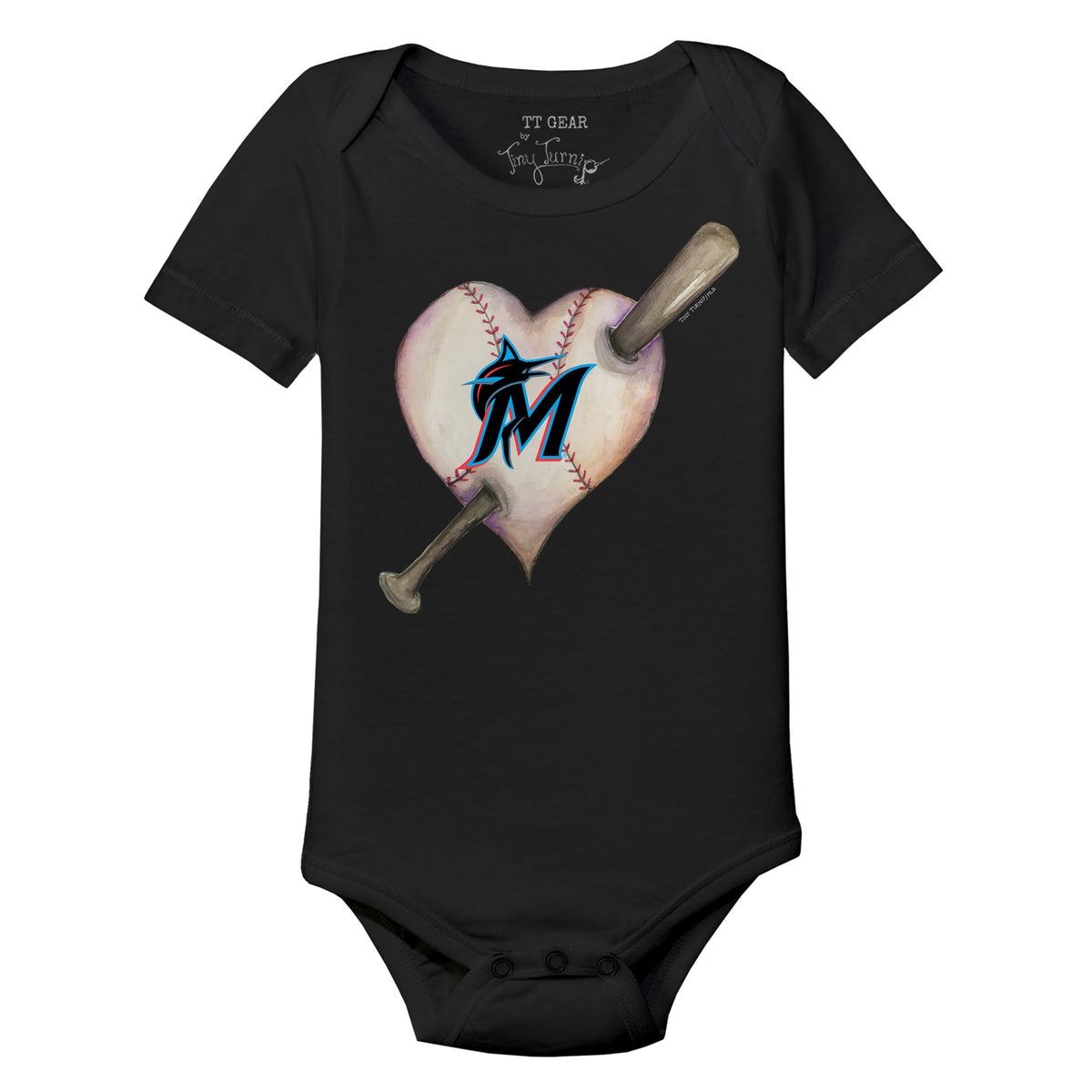 Miami Marlins Heart Bat Short Sleeve Snapper