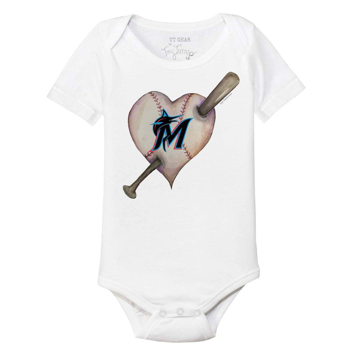 Miami Marlins Heart Bat Short Sleeve Snapper