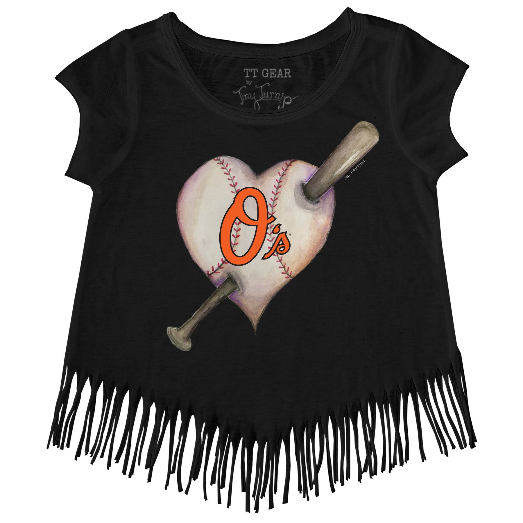 Baltimore Orioles Heart Bat Fringe Tee