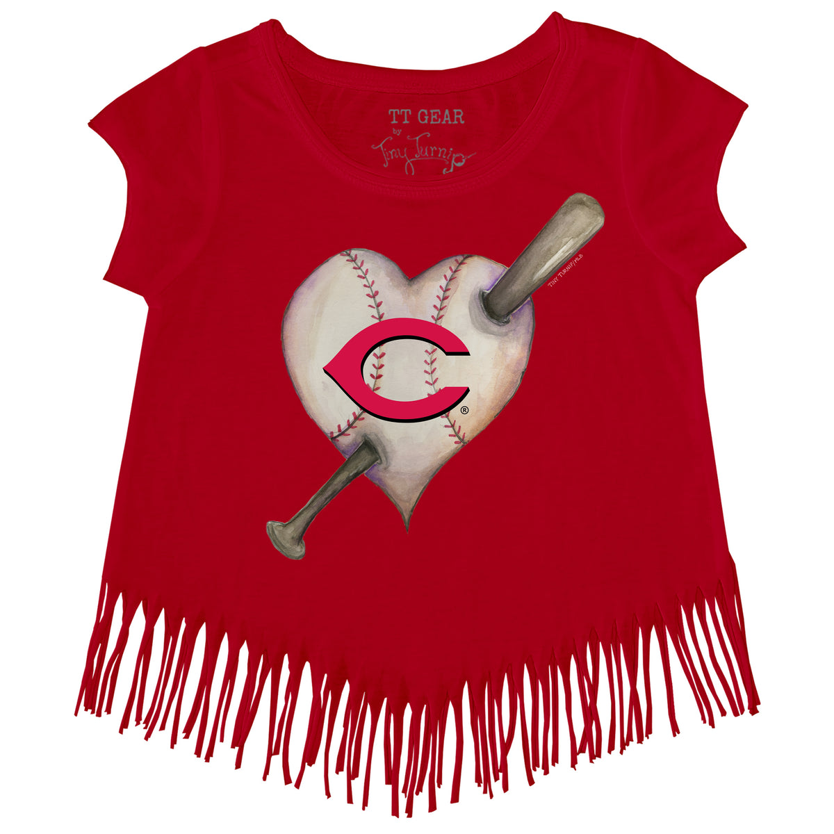 Cincinnati Reds Heart Bat Fringe Tee