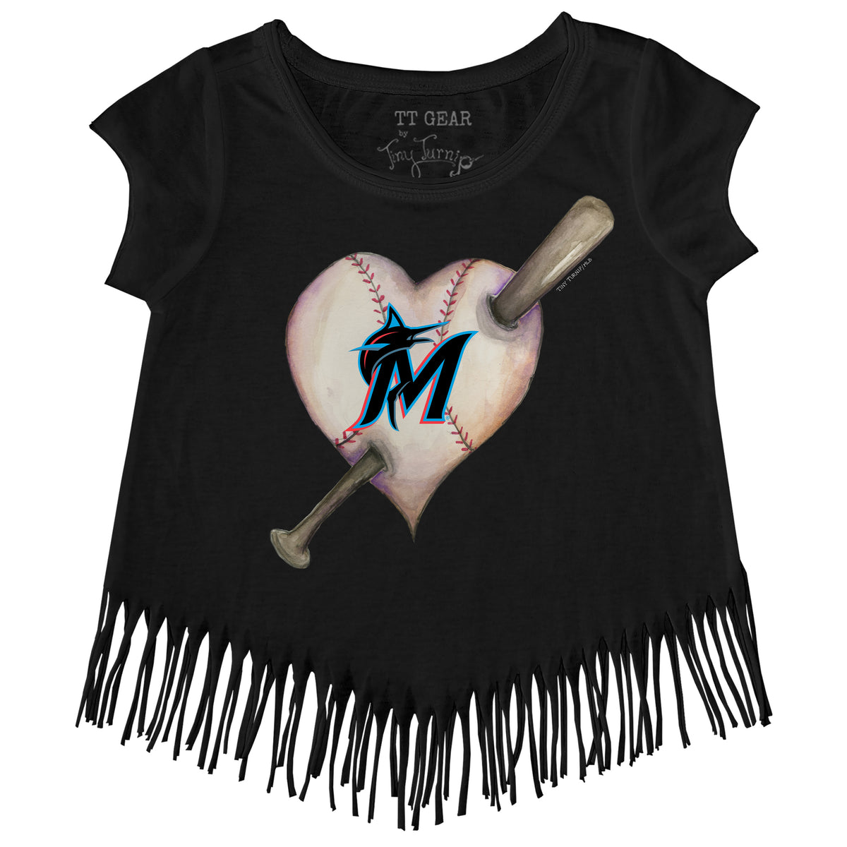 Miami Marlins Heart Bat Fringe Tee