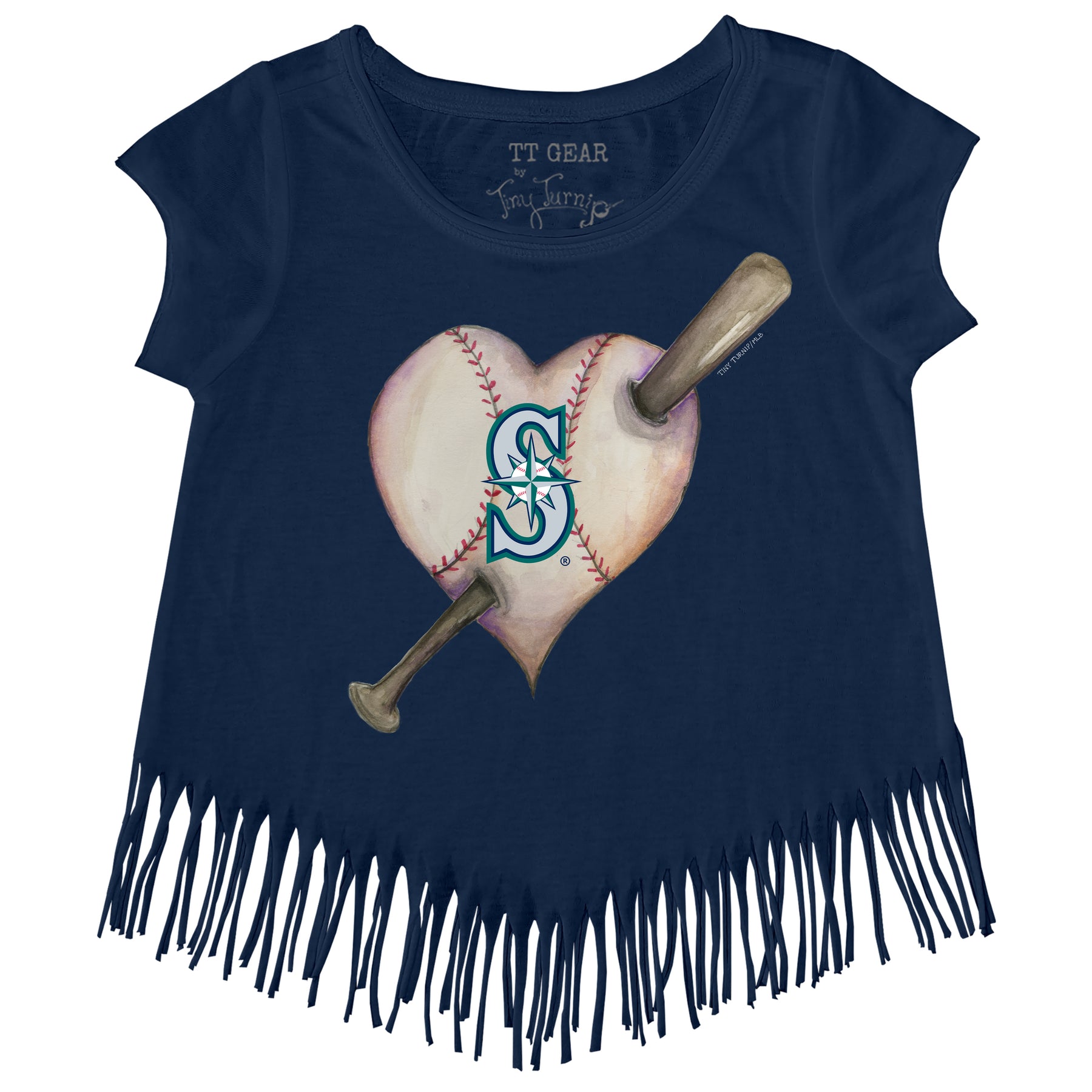 Seattle Mariners Heart Bat Fringe Tee