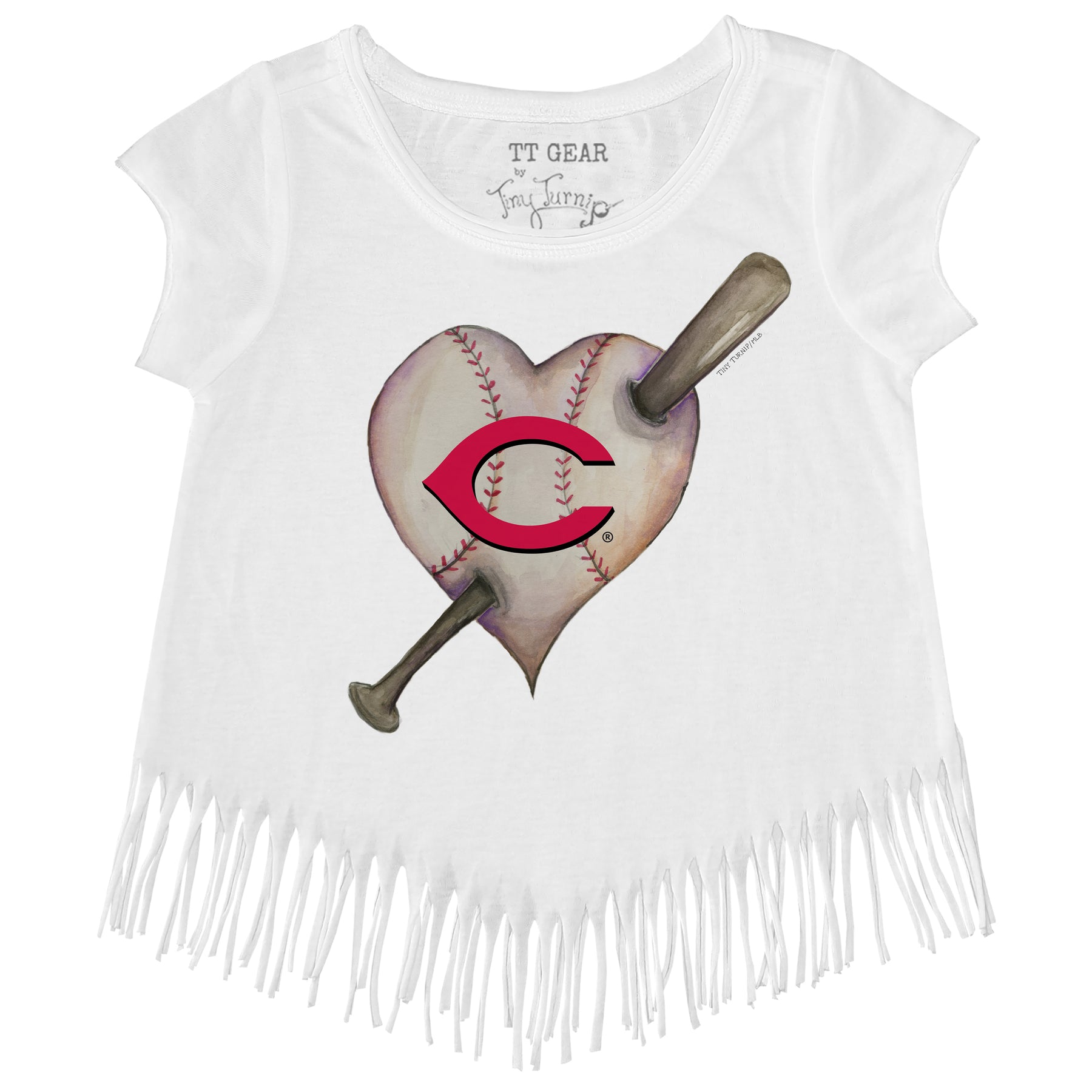 Cincinnati Reds Heart Bat Fringe Tee