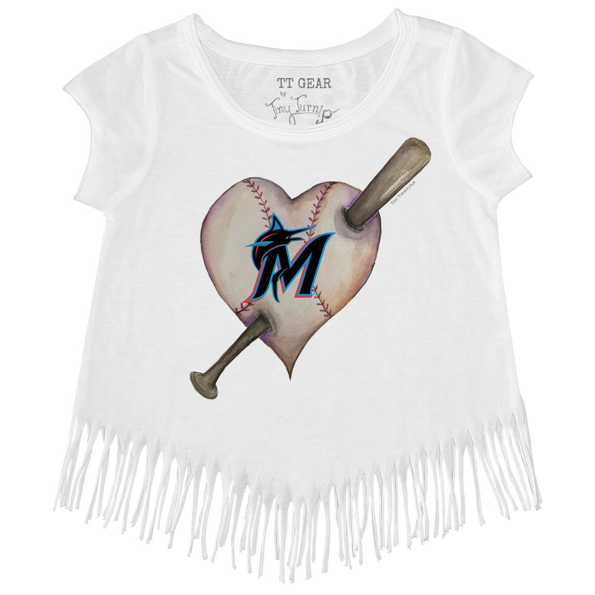 Miami Marlins Heart Bat Fringe Tee