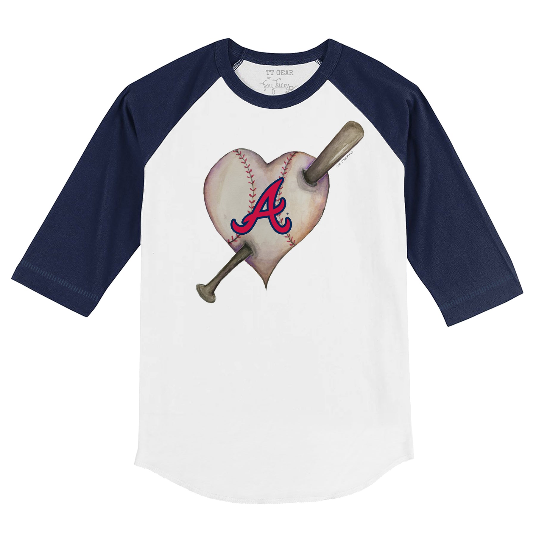 Atlanta Braves Heart Bat 3/4 Navy Blue Sleeve Raglan