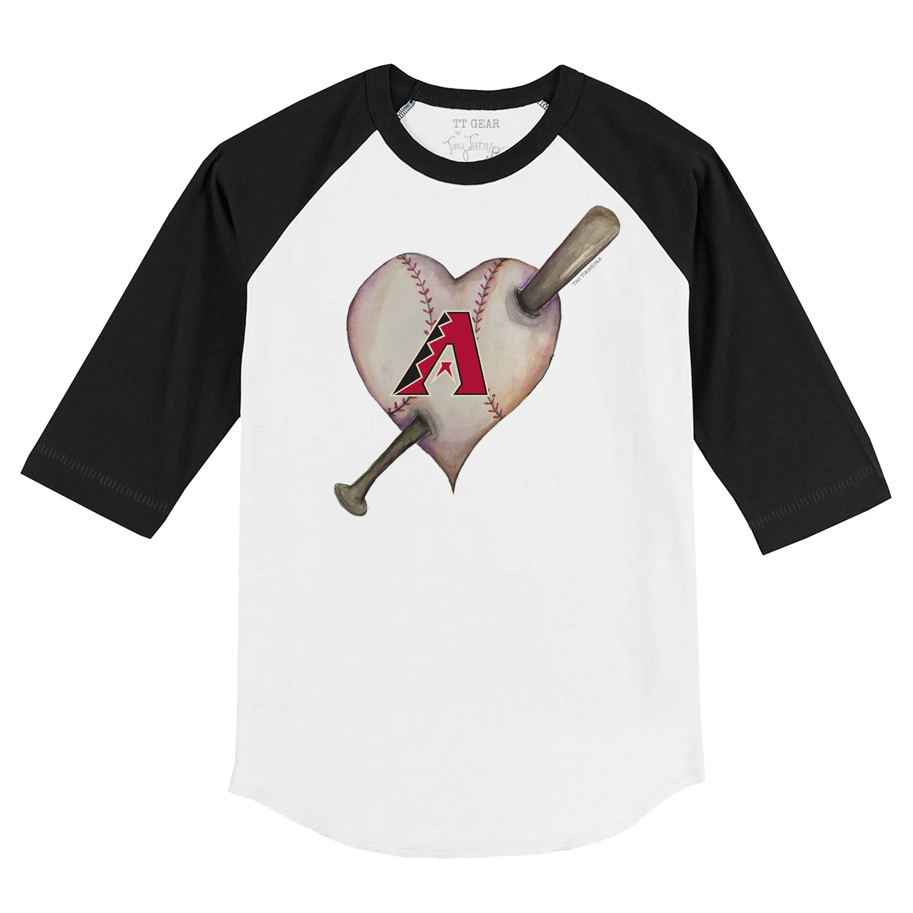 Arizona Diamondbacks Heart Bat 3/4 Black Sleeve Raglan