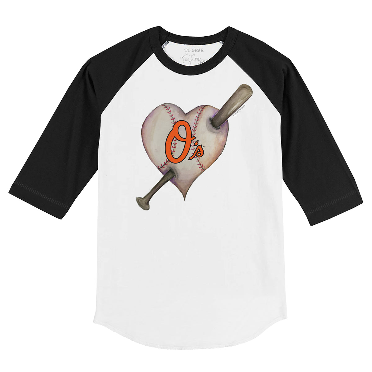 Baltimore Orioles Heart Bat 3/4 Black Sleeve Raglan