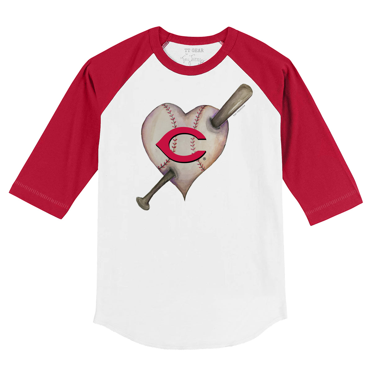Cincinnati Reds Heart Bat 3/4 Red Sleeve Raglan