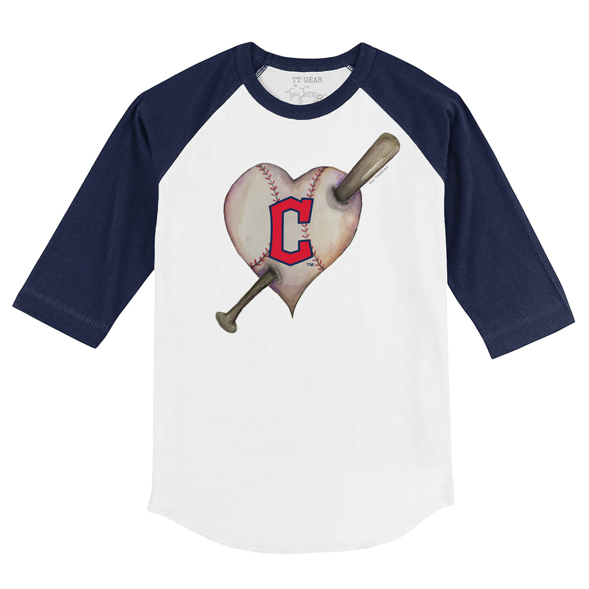 Cleveland Guardians Heart Bat 3/4 Navy Blue Sleeve Raglan