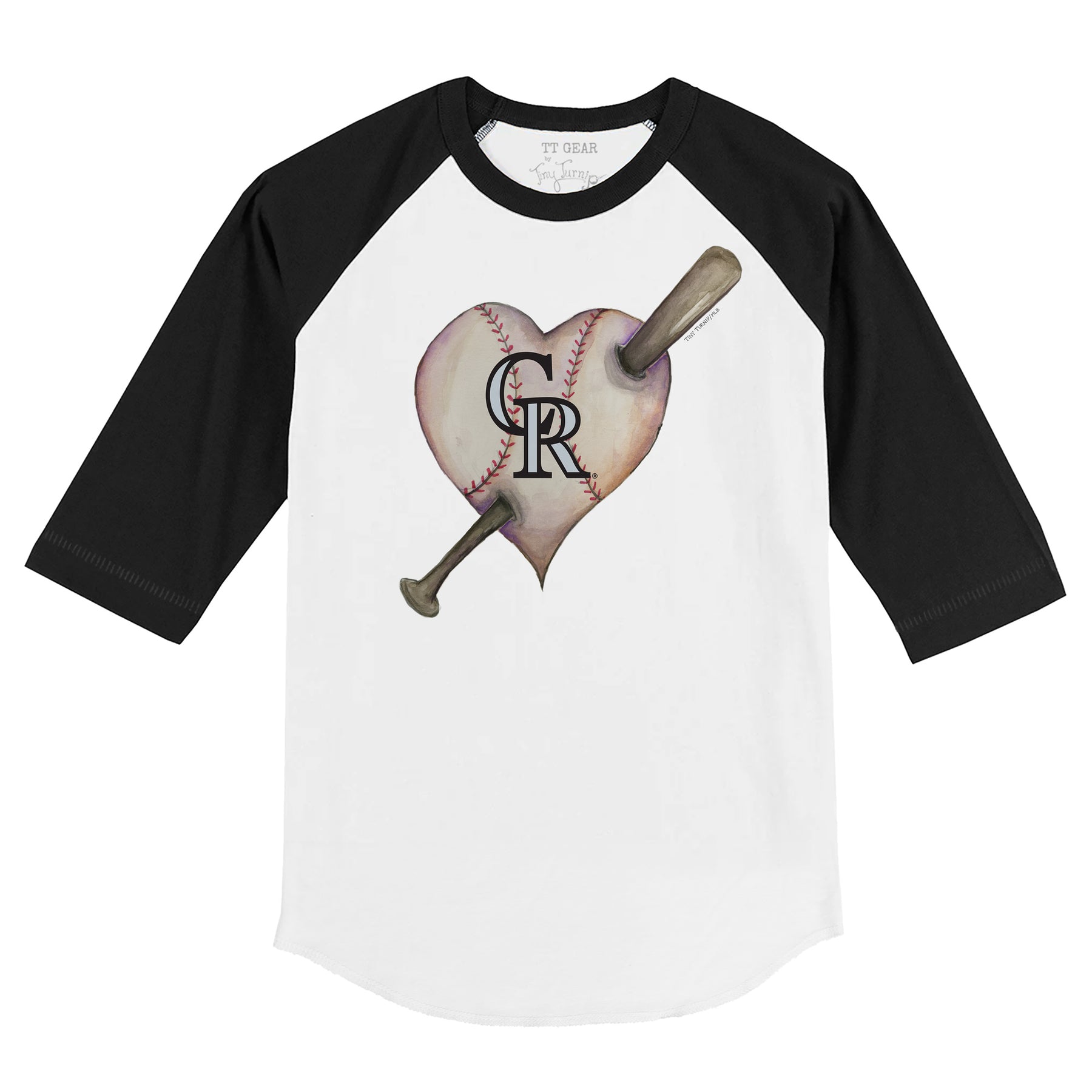 Colorado Rockies Heart Bat 3/4 Black Sleeve Raglan