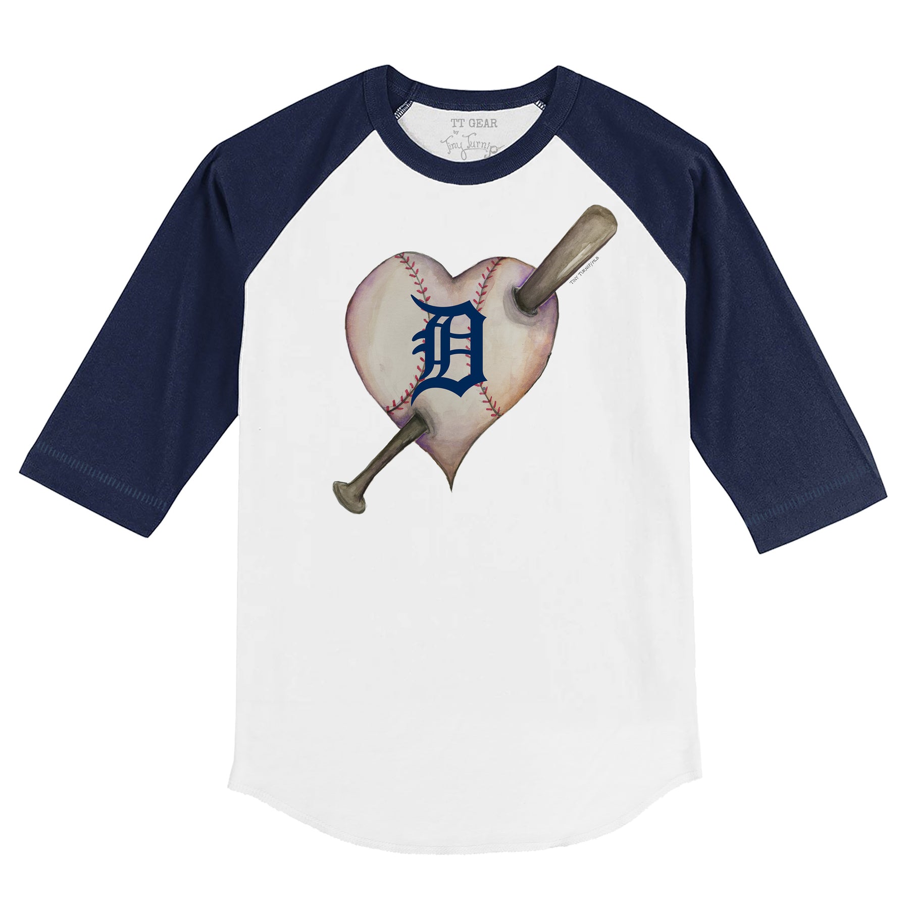 Detroit Tigers Heart Bat 3/4 Navy Blue Sleeve Raglan