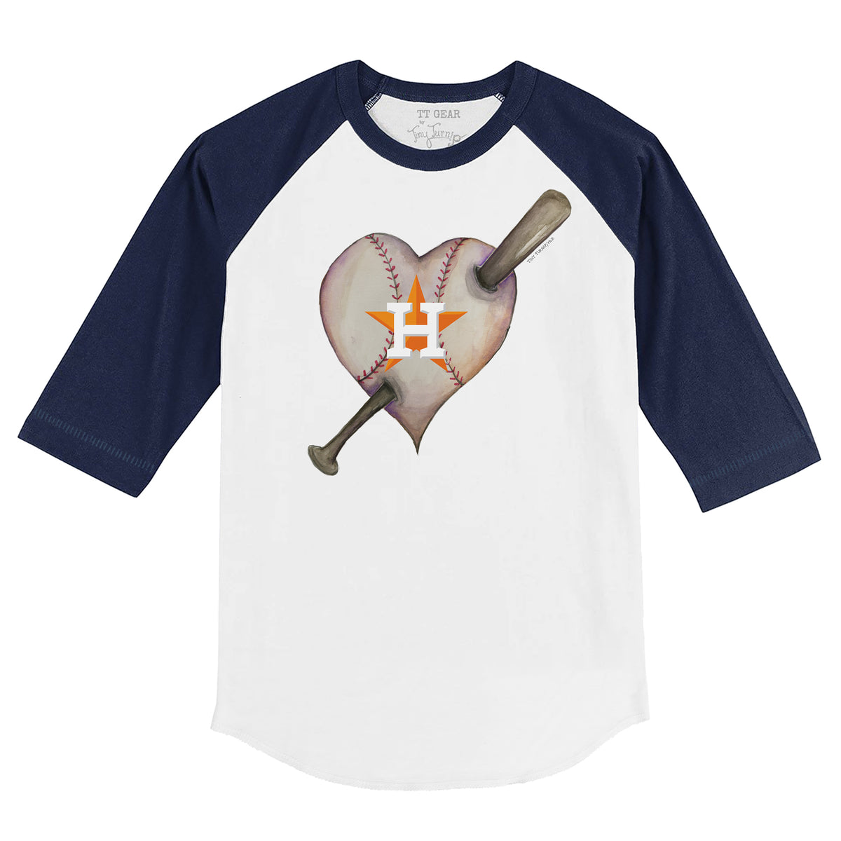 Houston Astros Heart Bat 3/4 Navy Blue Sleeve Raglan