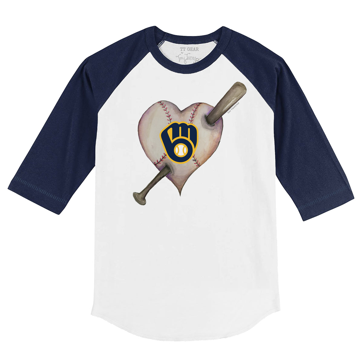 Milwaukee Brewers Heart Bat 3/4 Navy Blue Sleeve Raglan