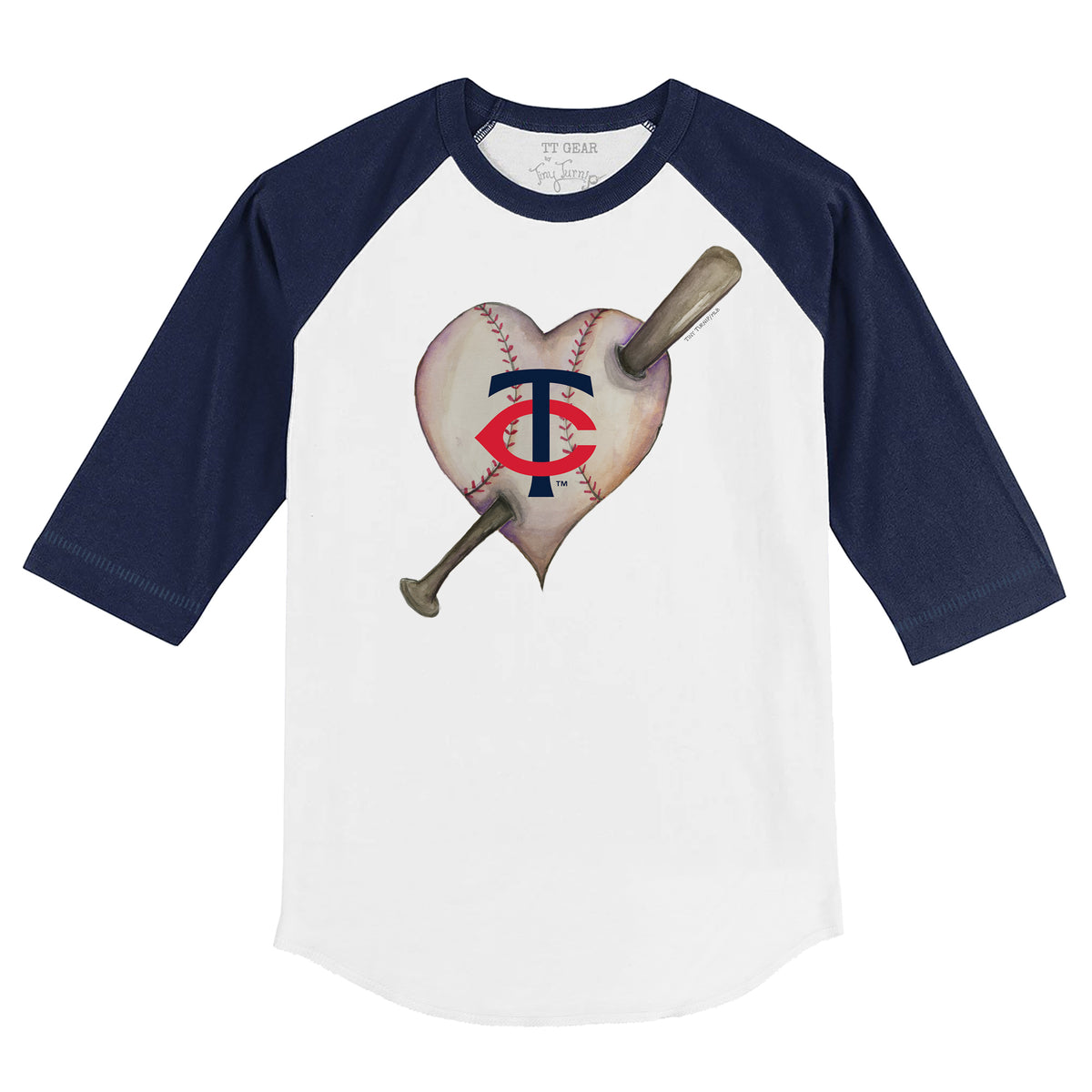Minnesota Twins Heart Bat 3/4 Navy Blue Sleeve Raglan