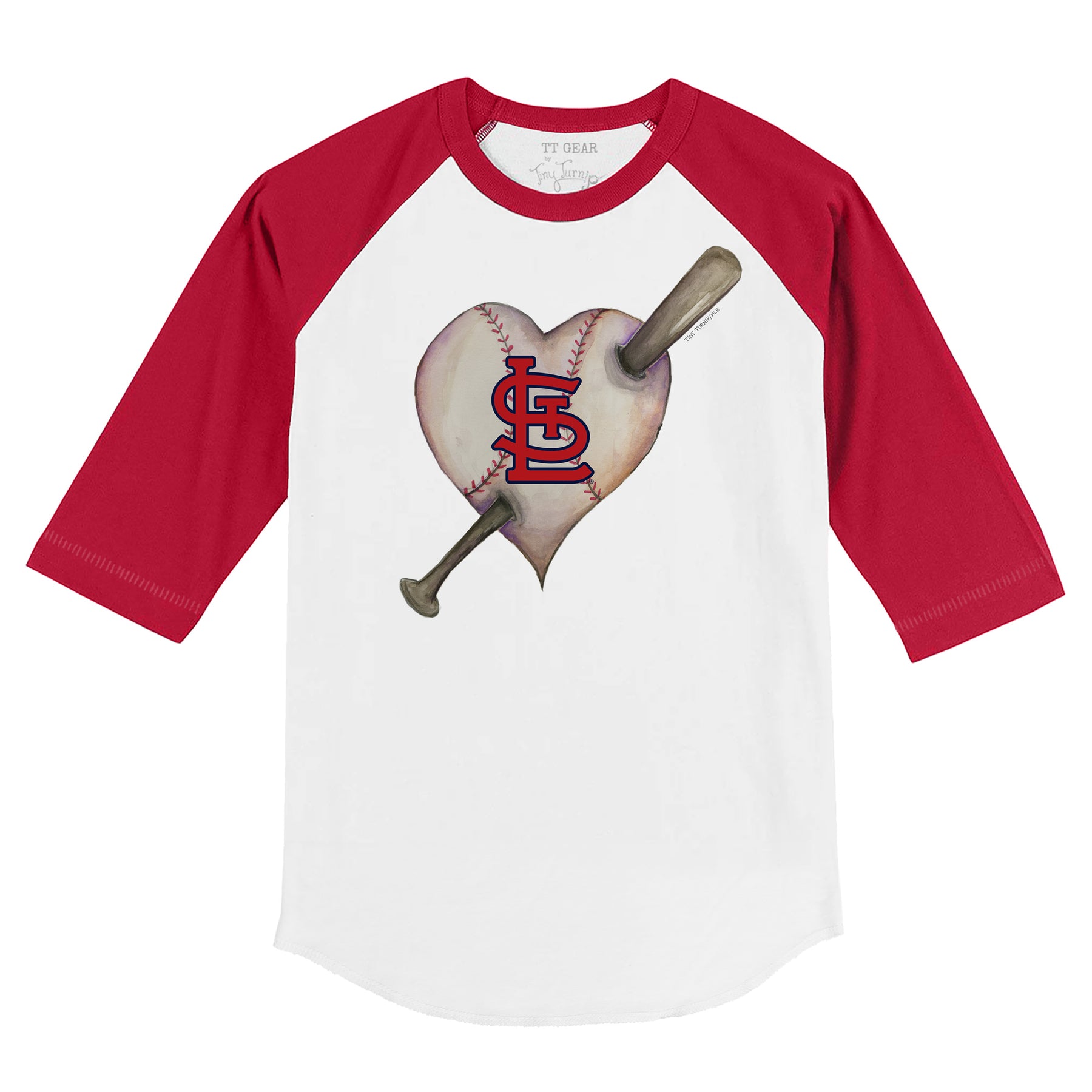 St. Louis Cardinals Heart Bat 3/4 Red Sleeve Raglan