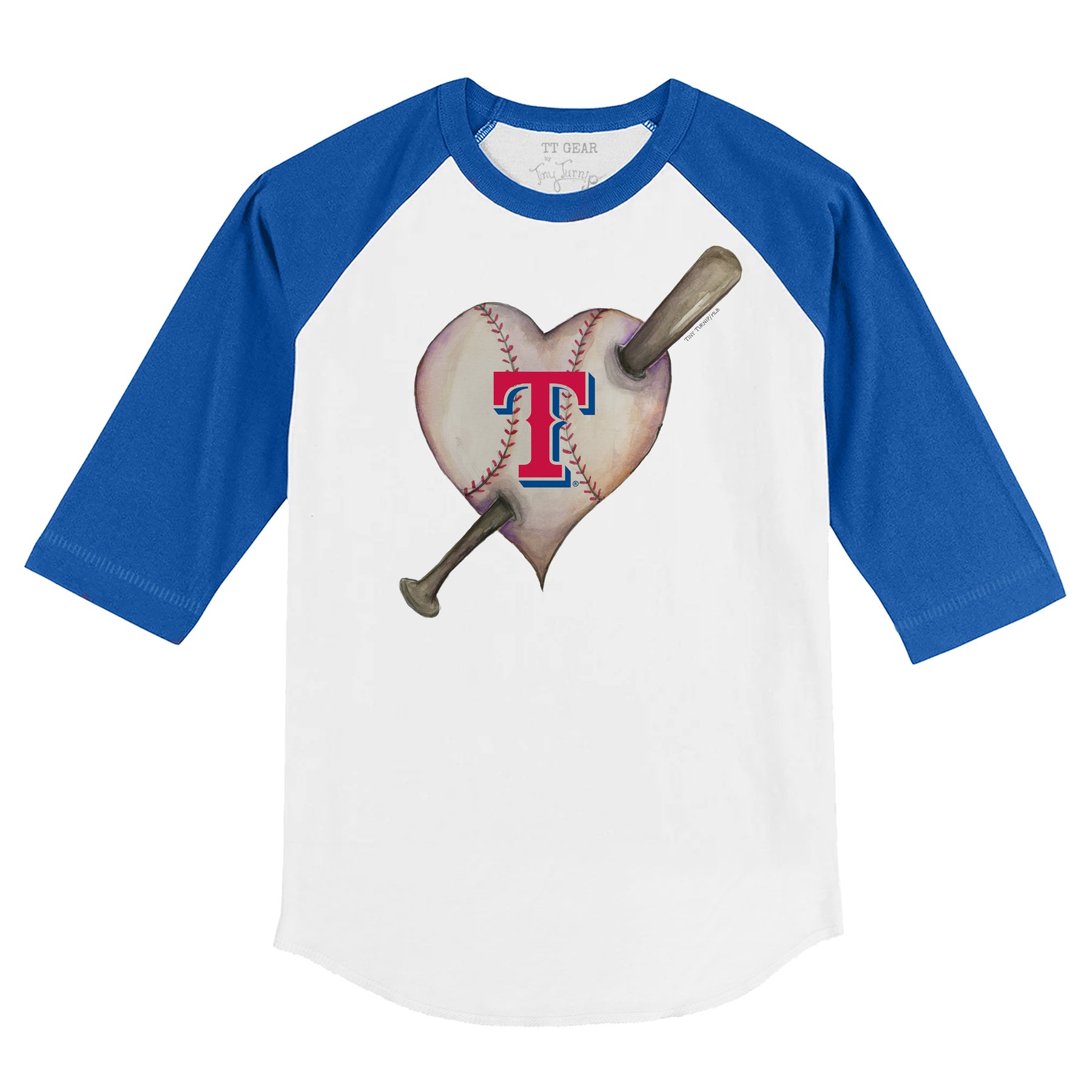 Texas Rangers Heart Bat 3/4 Royal Blue Sleeve Raglan