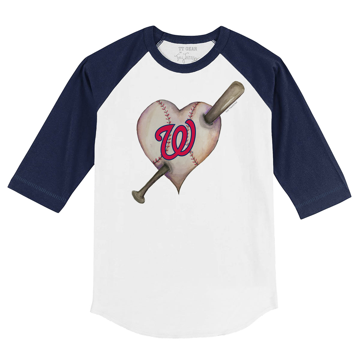 Washington Nationals Heart Bat 3/4 Navy Blue Sleeve Raglan