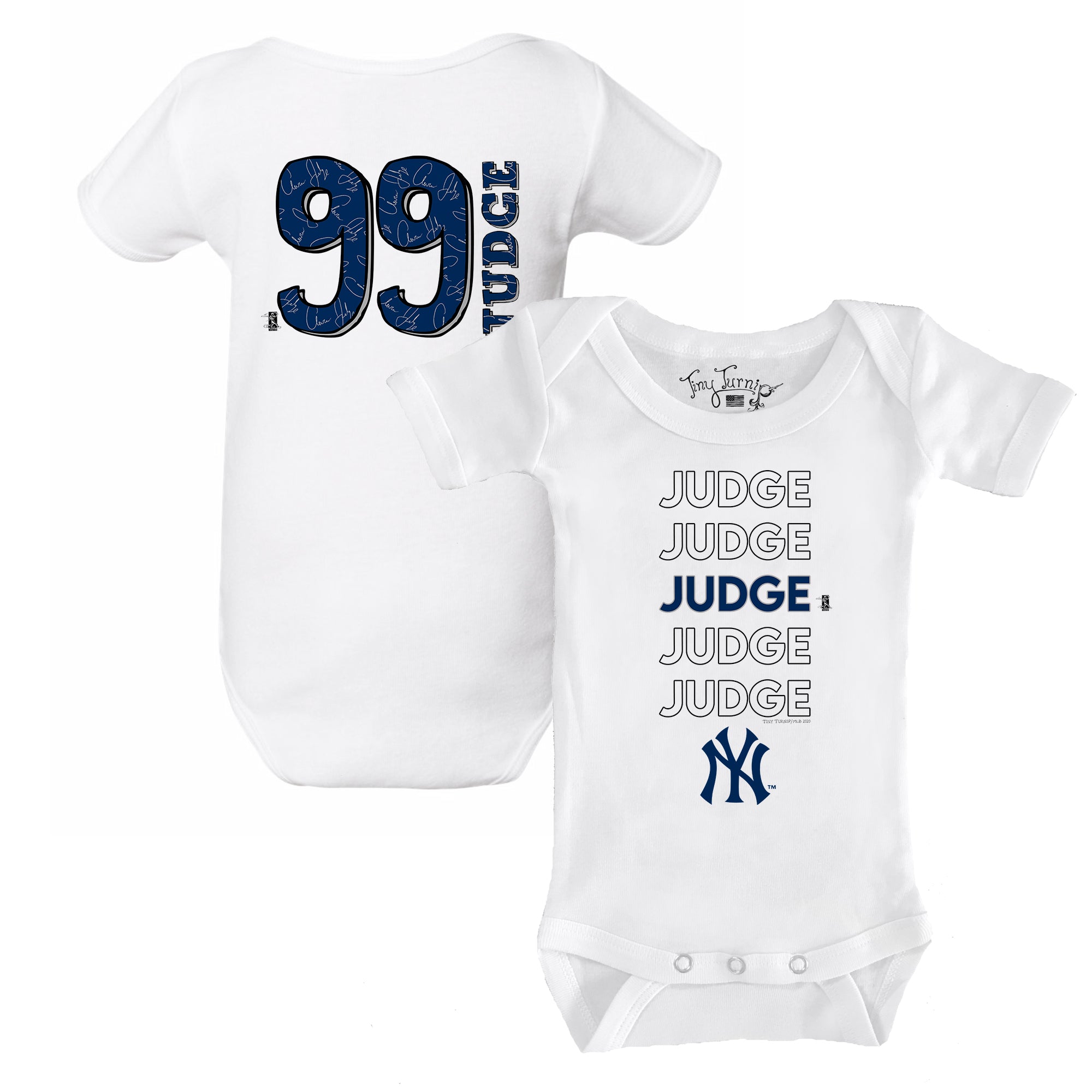 Newborn & Infant New York Yankees Aaron Judge Navy Slugger Name & Number  Bodysuit