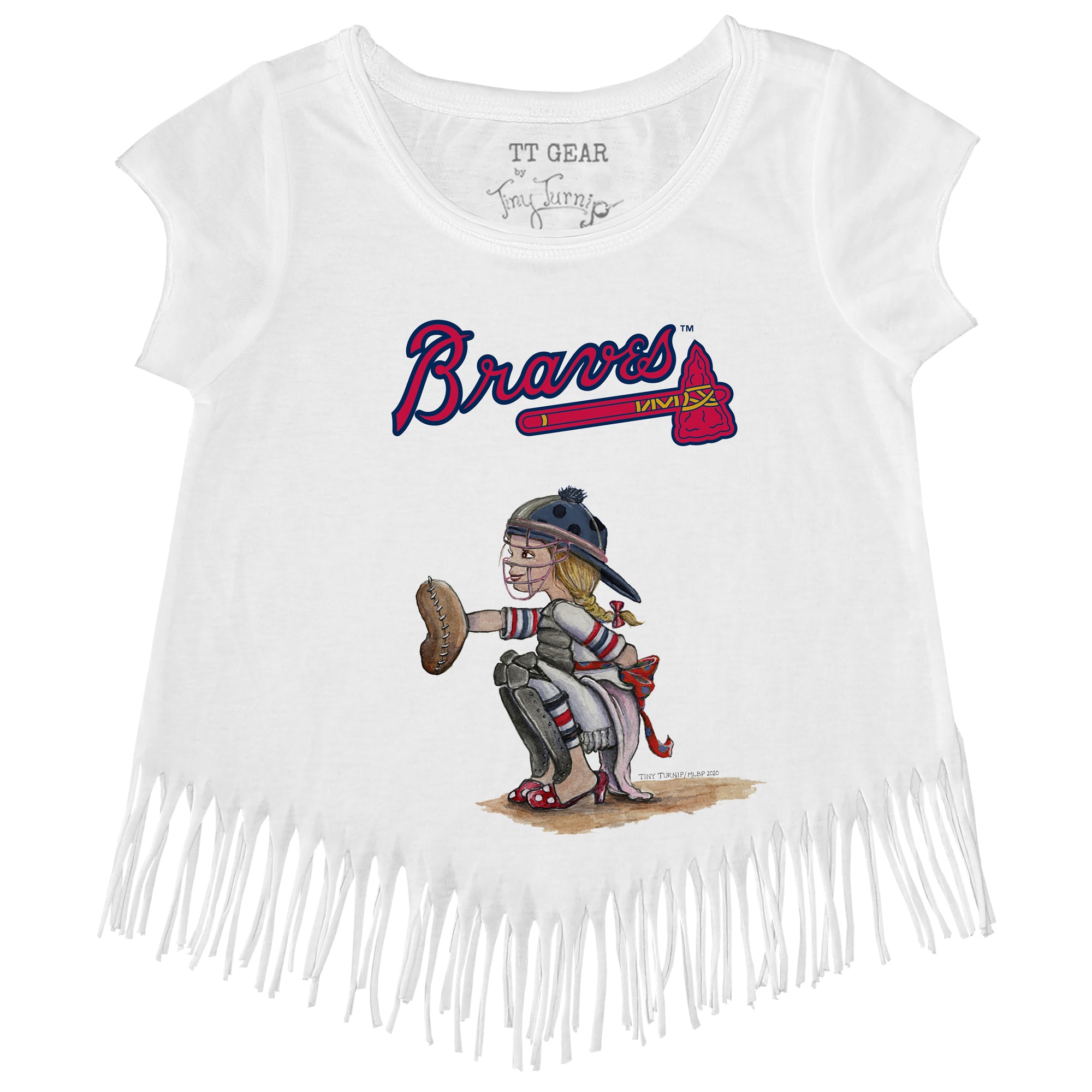 Girls Youth Tiny Turnip White Atlanta Braves Baseball Love Fringe T-Shirt Size: Medium