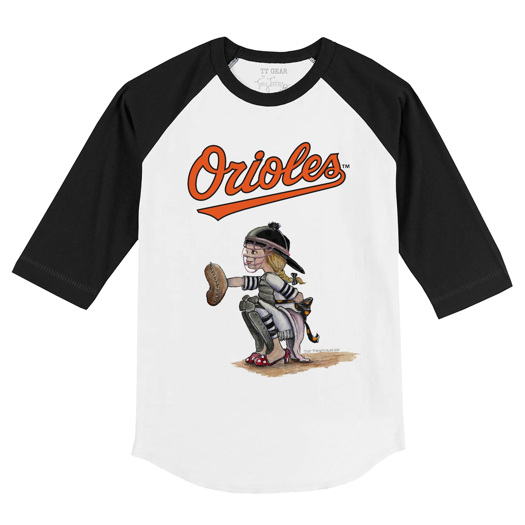 Baltimore Orioles Kate the Catcher 3/4 Black Sleeve Raglan