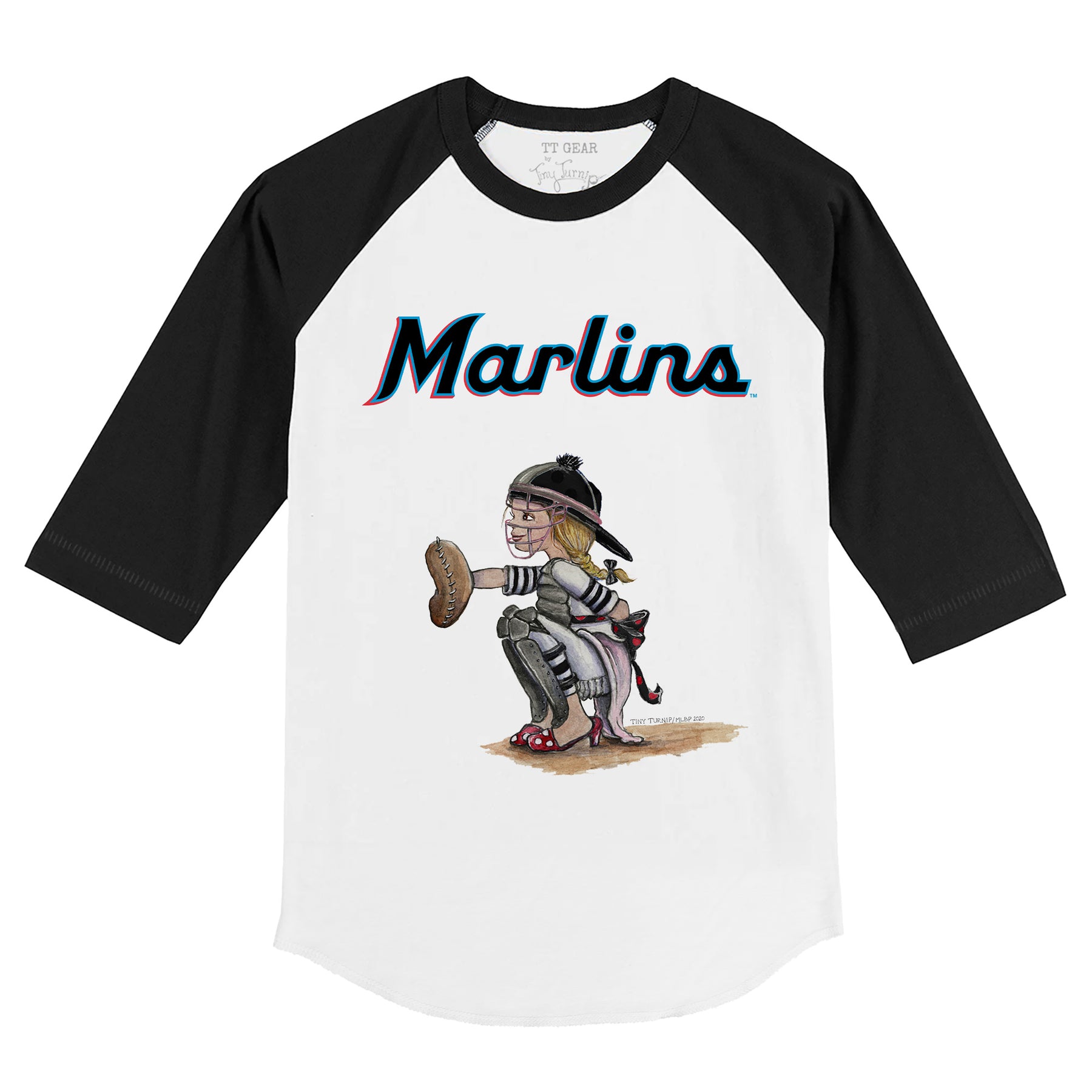 Miami Marlins Kate the Catcher 3/4 Black Sleeve Raglan