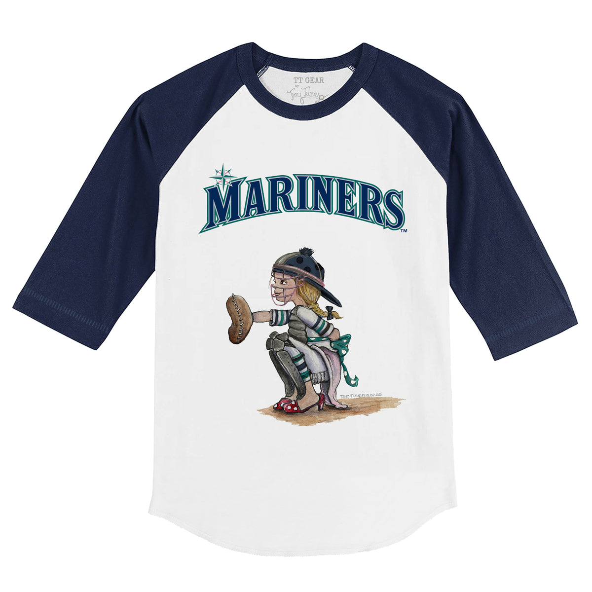 Seattle Mariners Kate the Catcher 3/4 Navy Blue Sleeve Raglan