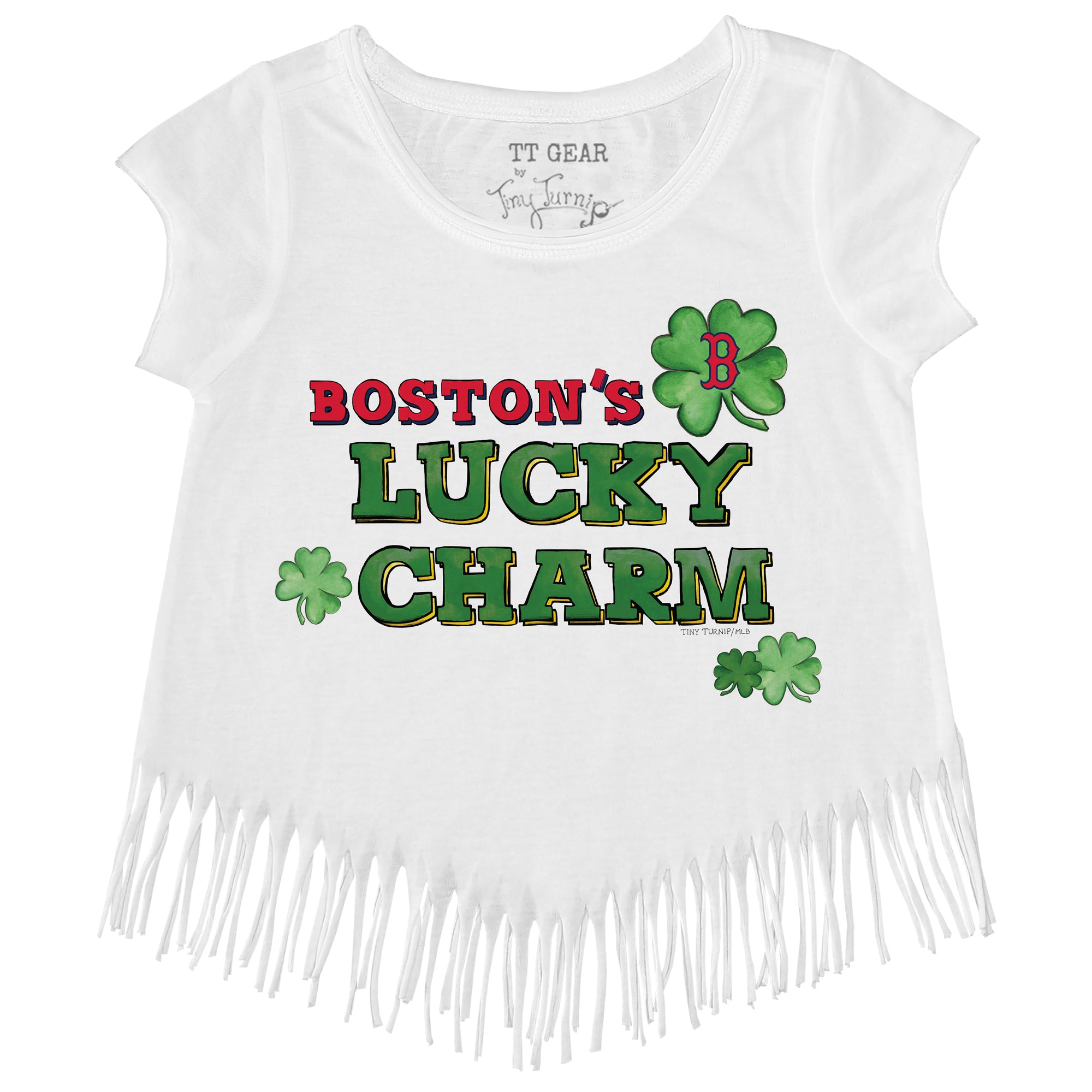 Girls Toddler Tiny Turnip White Boston Red Sox Baseball Tiara Heart Fringe T-Shirt Size: 4T