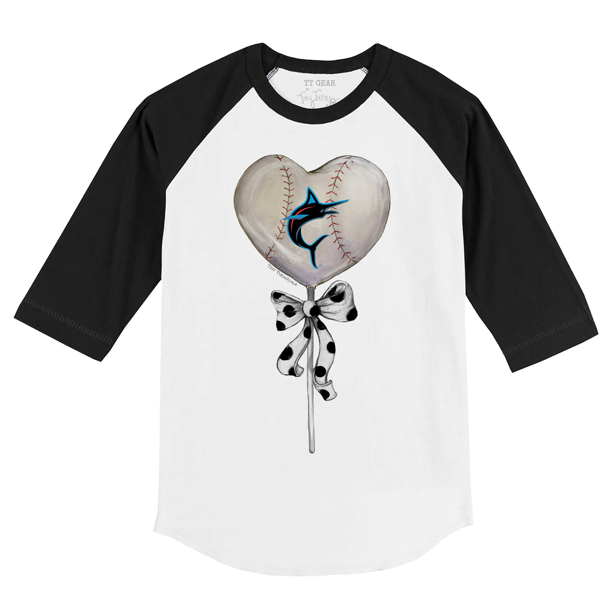 Miami Marlins Heart Lolly 3/4 Black Sleeve Raglan