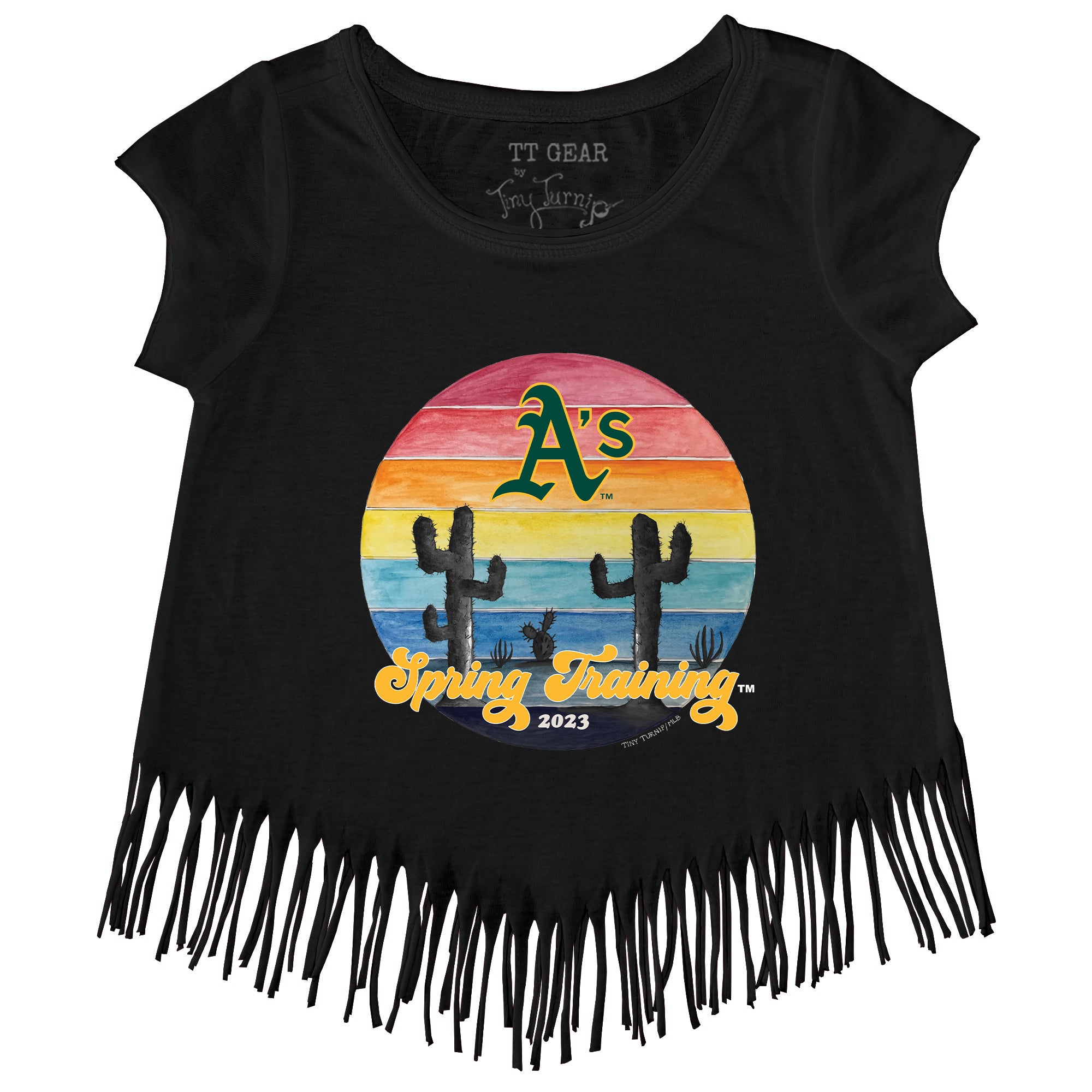 Oakland Athletics Tiny Turnip Girls Toddler 2023 Spring Training Fringe T- Shirt - White