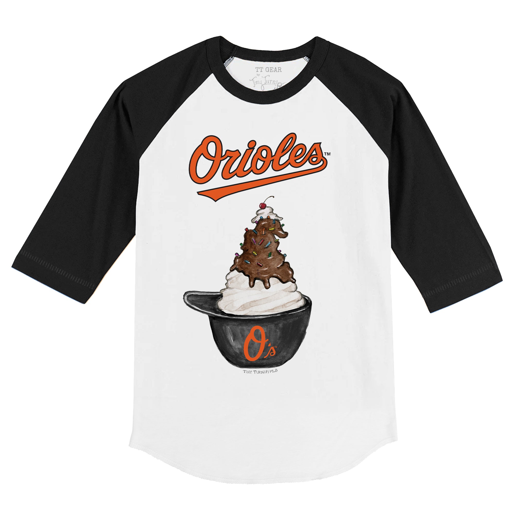 TinyTurnip Baltimore Orioles State Outline 3/4 Black Sleeve Raglan Youth Small (6-8)