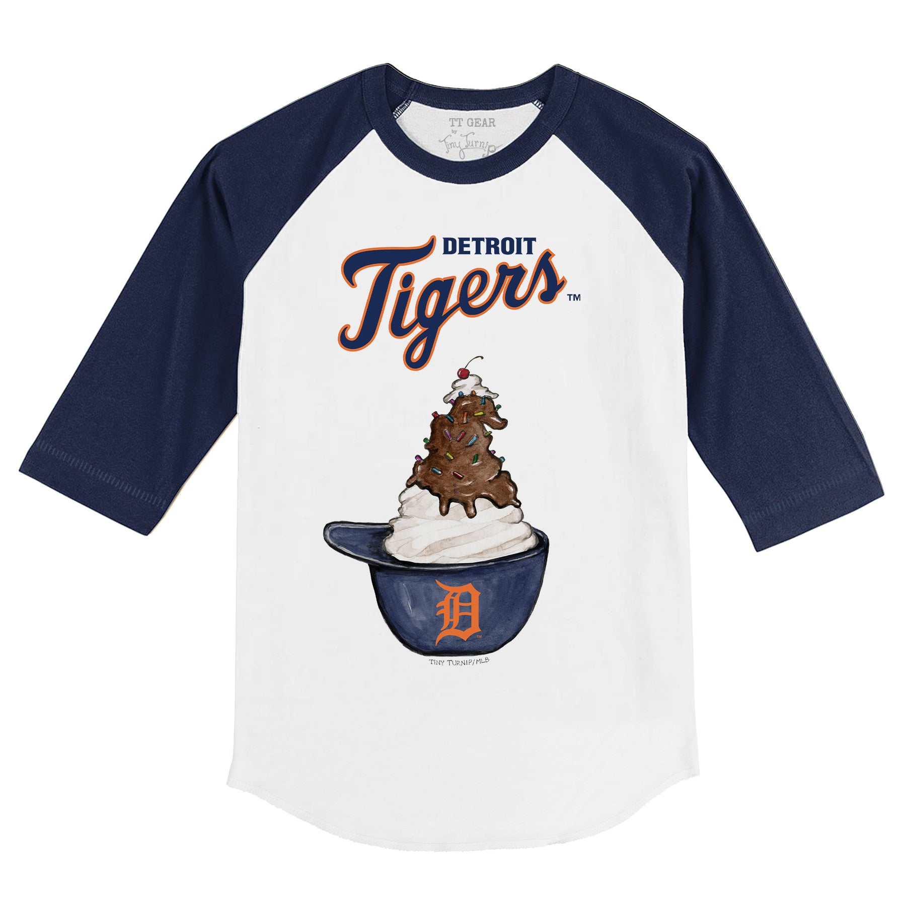 Detroit Tigers Sundae Helmet 3/4 Navy Blue Sleeve Raglan