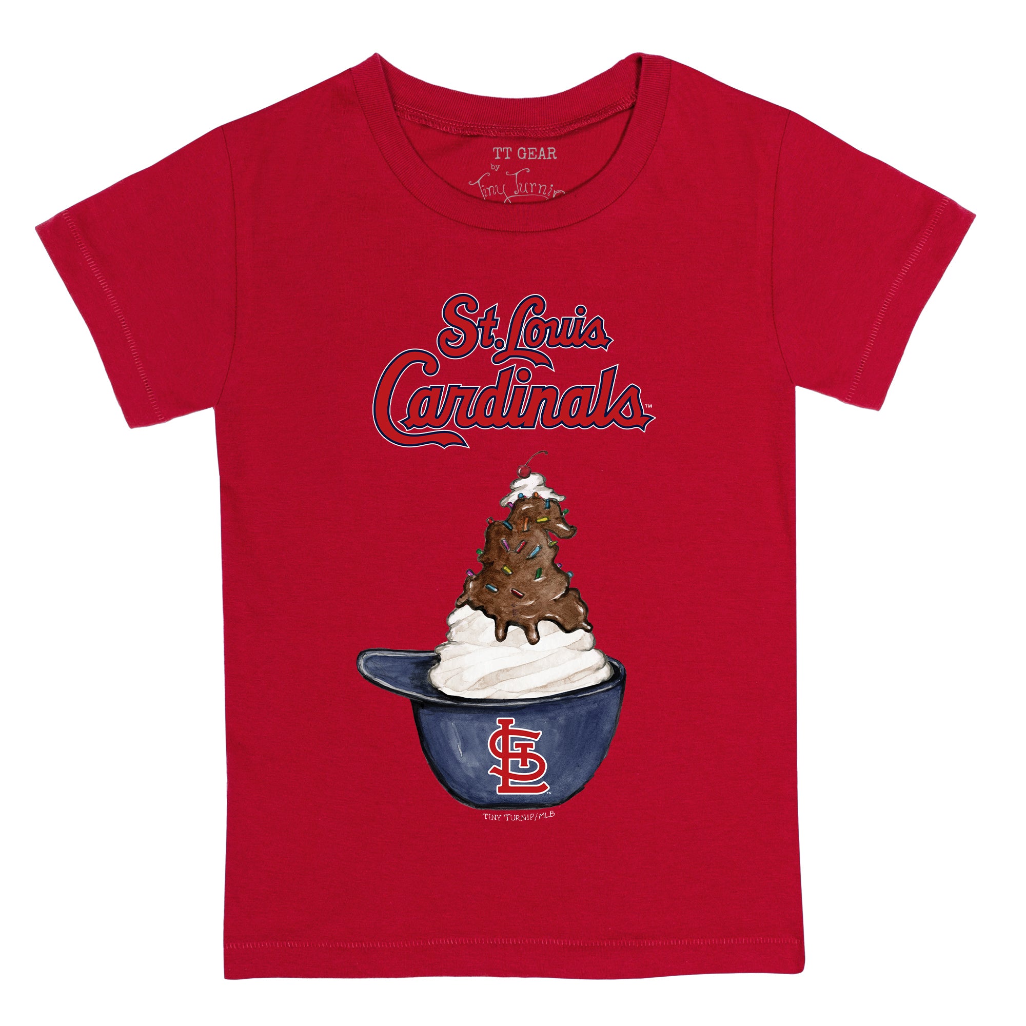 St. Louis Cardinals Tiny Turnip Women's Sundae Helmet T-Shirt - Red