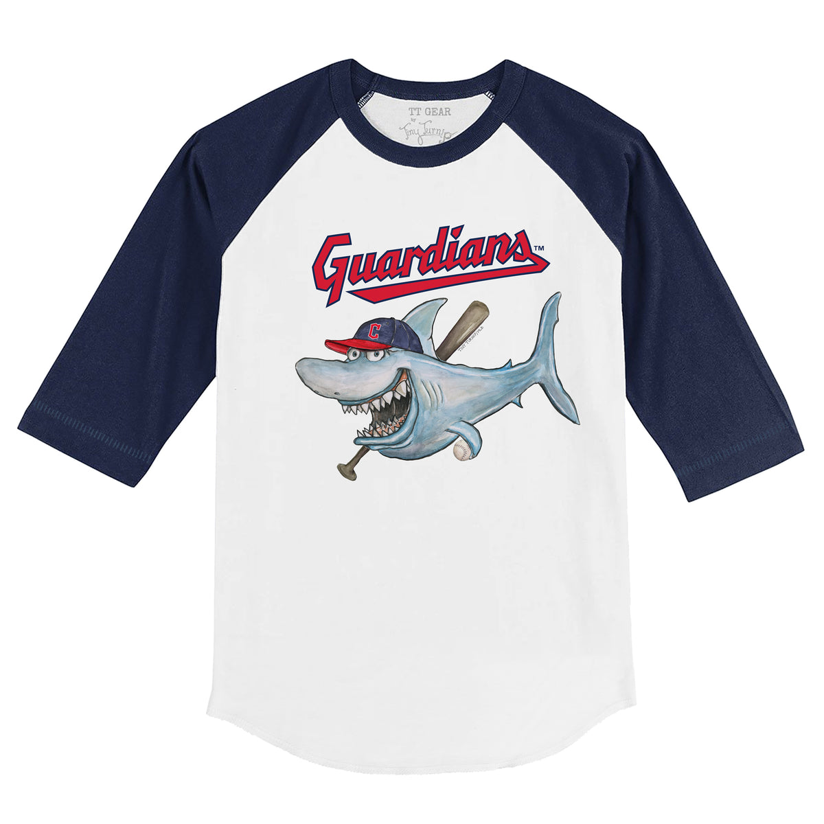 Cleveland Guardians Shark 3/4 Navy Blue Sleeve Raglan