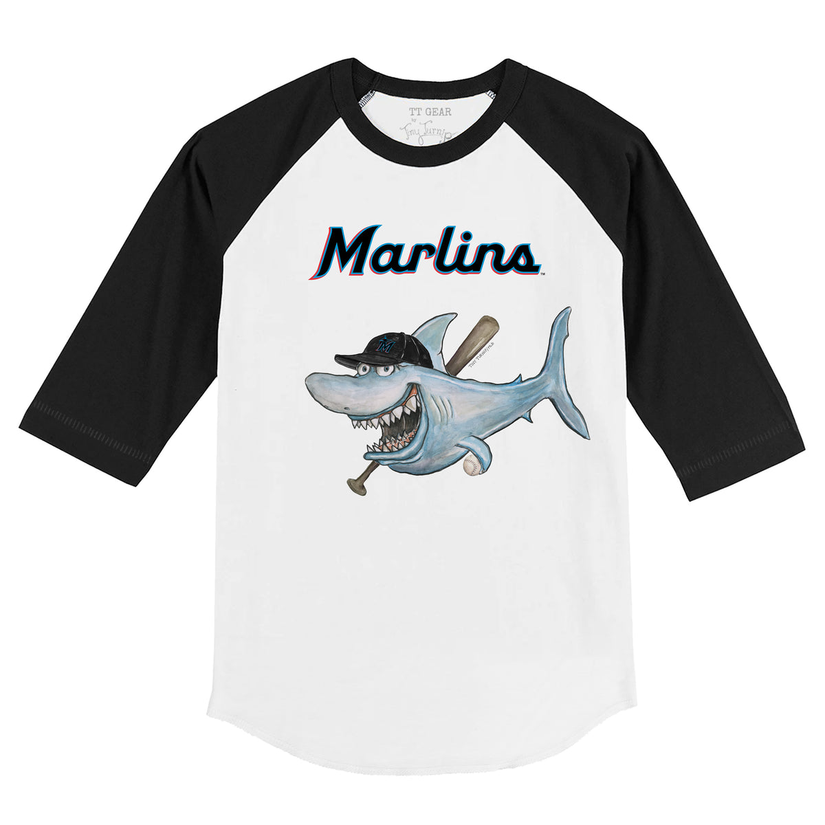 Miami Marlins Shark 3/4 Black Sleeve Raglan