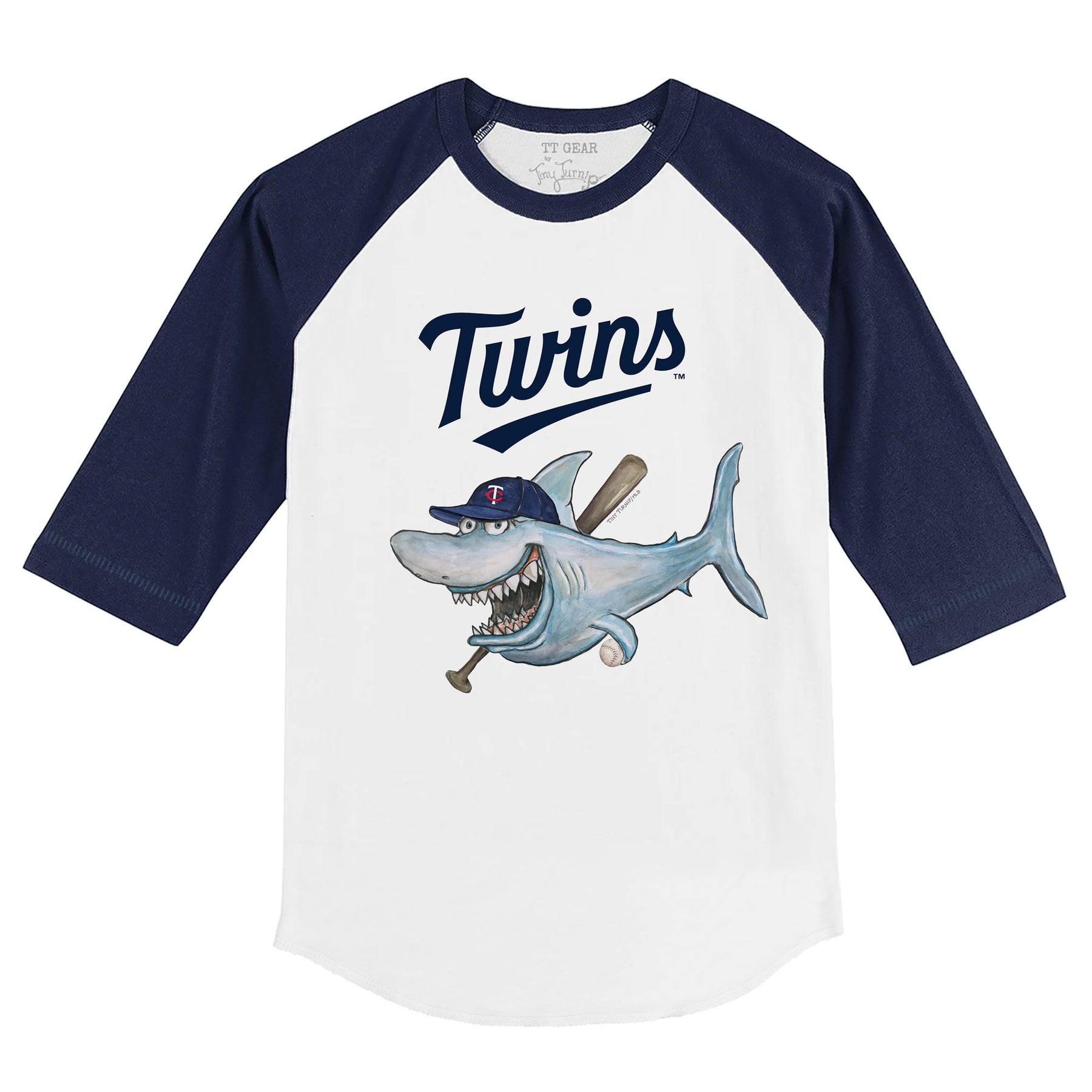 Minnesota Twins Shark 3/4 Navy Blue Sleeve Raglan
