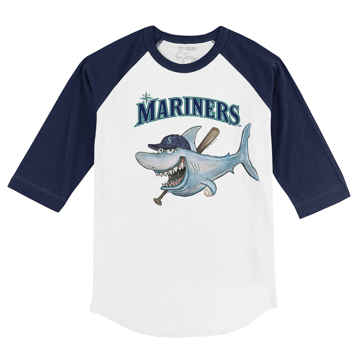 Seattle Mariners Shark 3/4 Navy Blue Sleeve Raglan