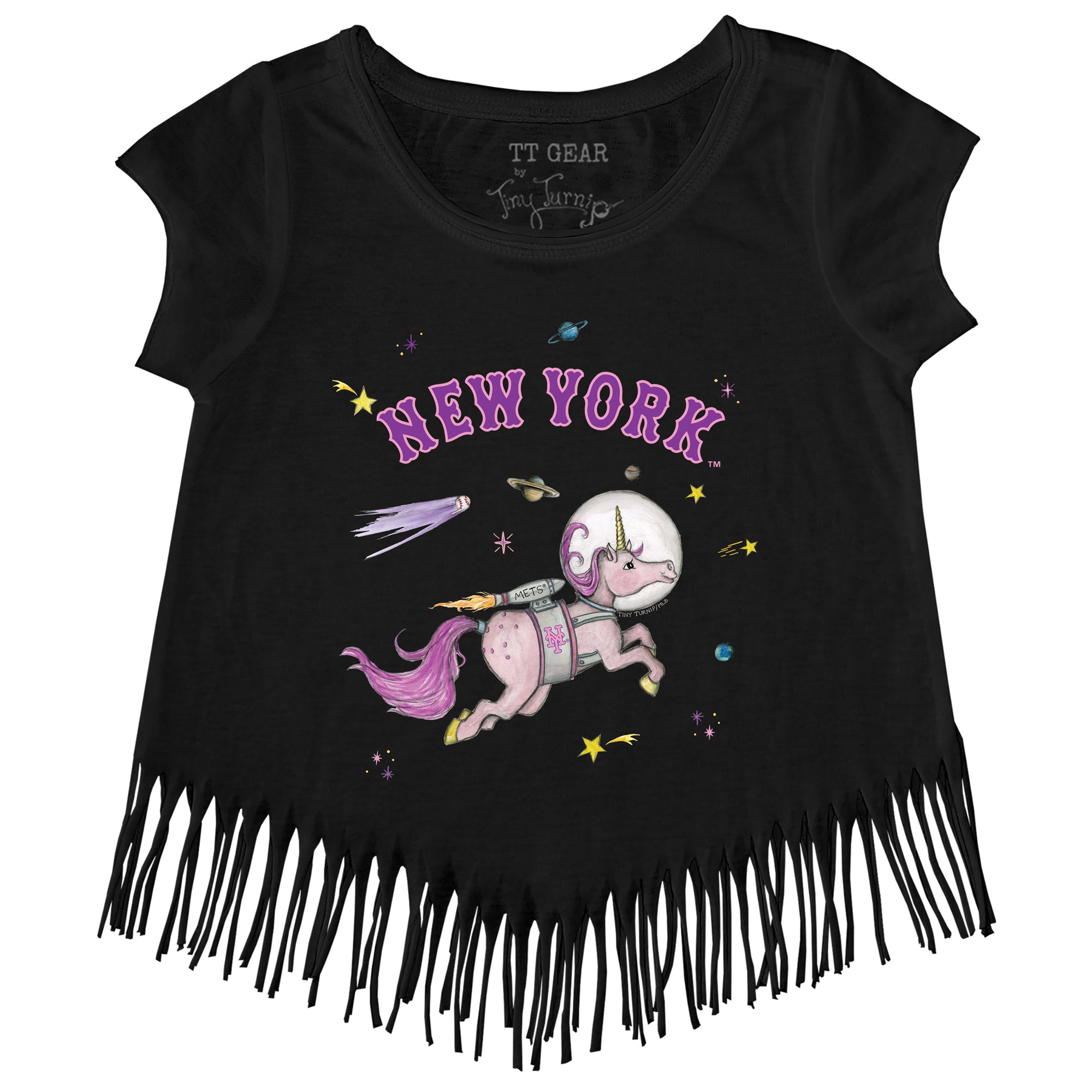 Girls Youth Tiny Turnip White New York Yankees Unicorn Fringe T-Shirt Size: Small