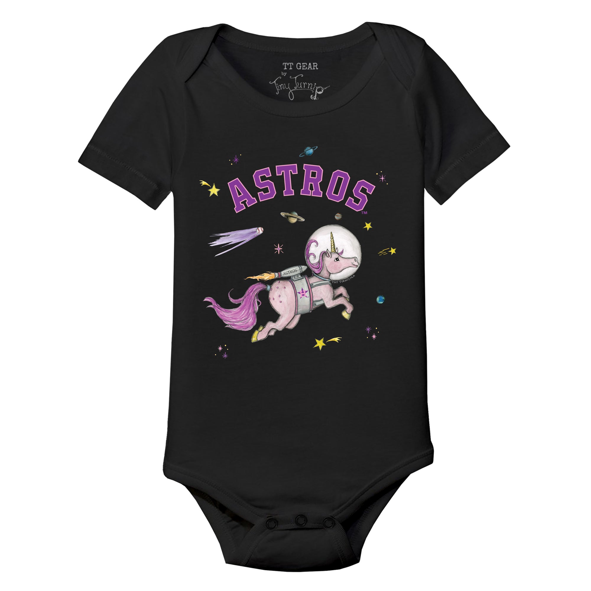 Houston Astros Tiny Turnip Toddler Space Unicorn T-Shirt - Black