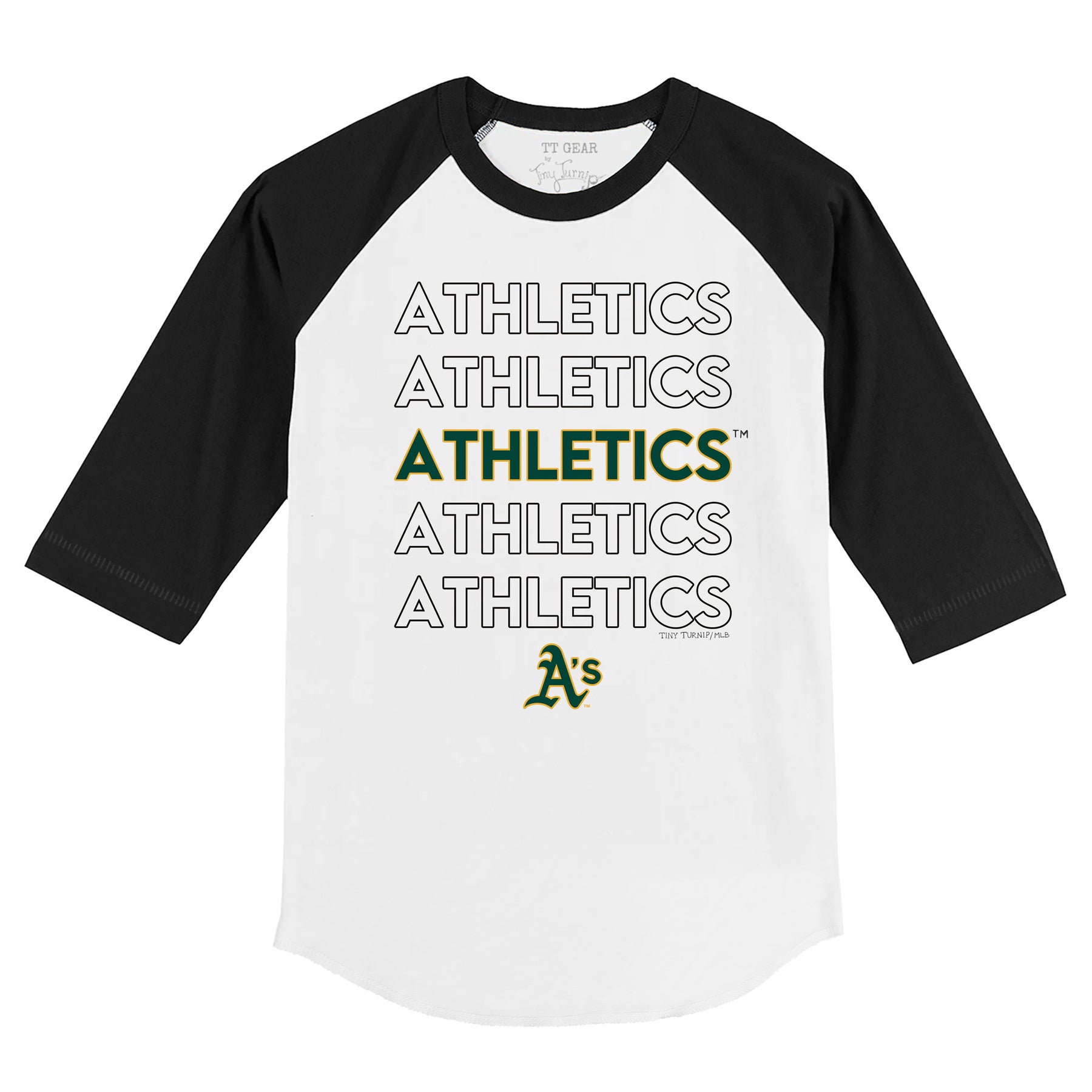 Oakland Athletics Stacked 3/4 Black Sleeve Raglan