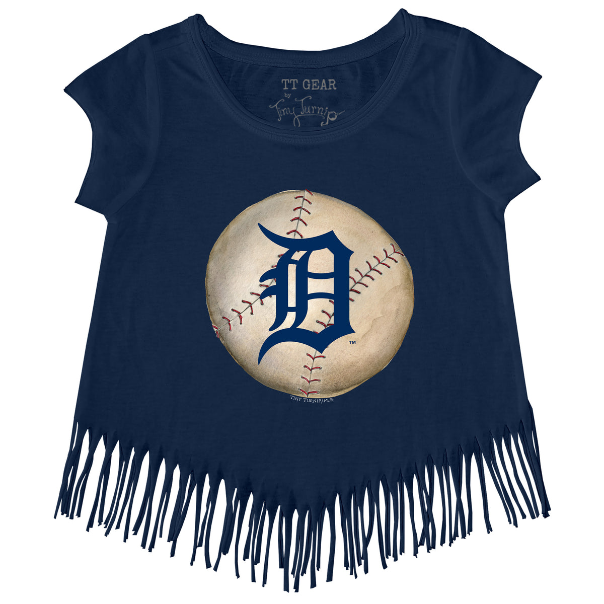 Detroit Tigers Stitched Baseball Fringe Tee