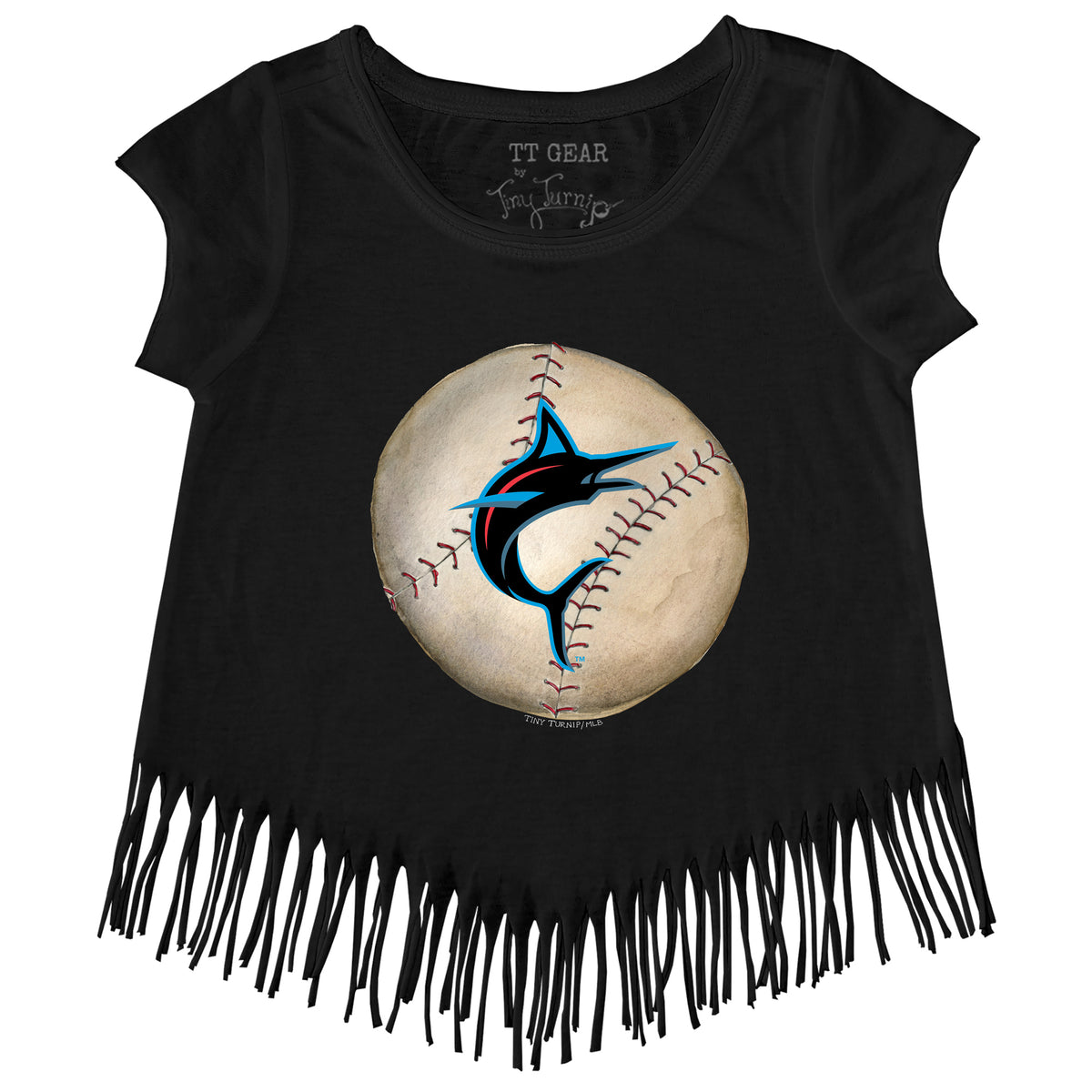 Miami Marlins Stitched Baseball Fringe Tee