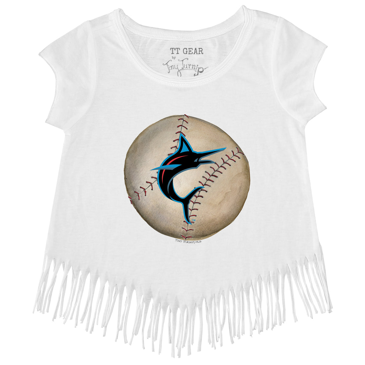 Miami Marlins Stitched Baseball Fringe Tee